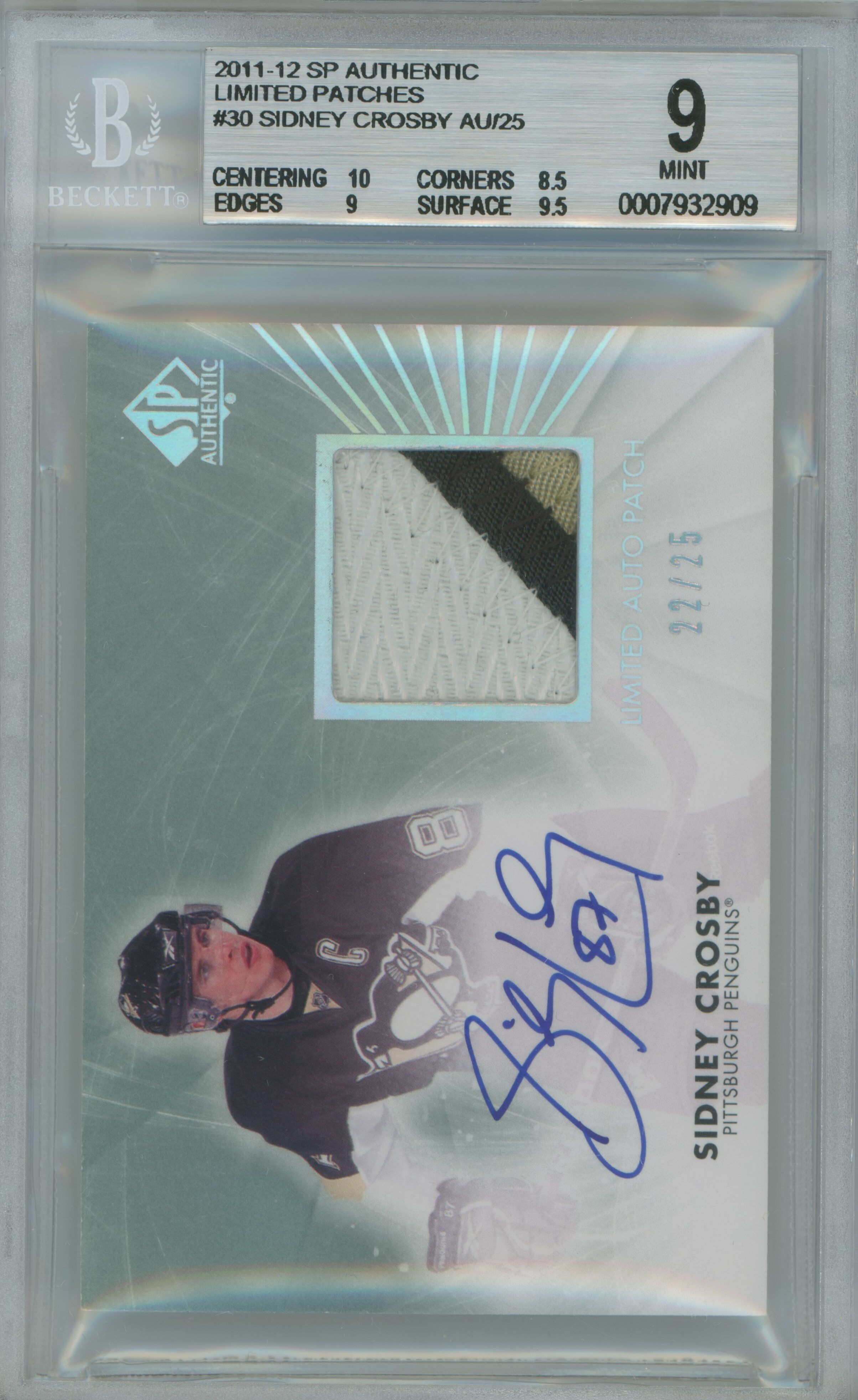 2011-12 SP Authentic Limited Auto Patch Sidney Crosby BGS 9
