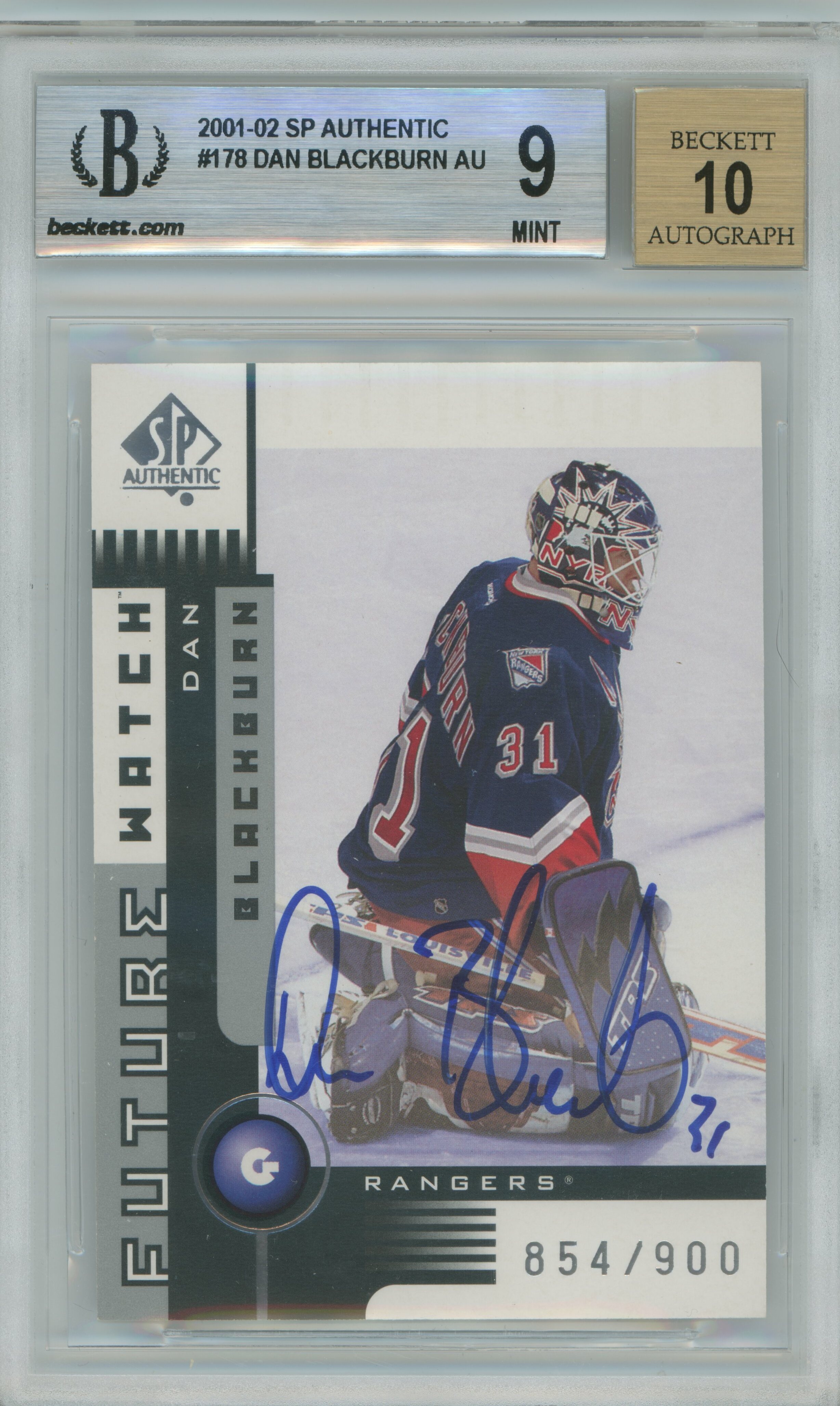 2001-02 SP Authentic Dan Blackburn Auto BGS 9