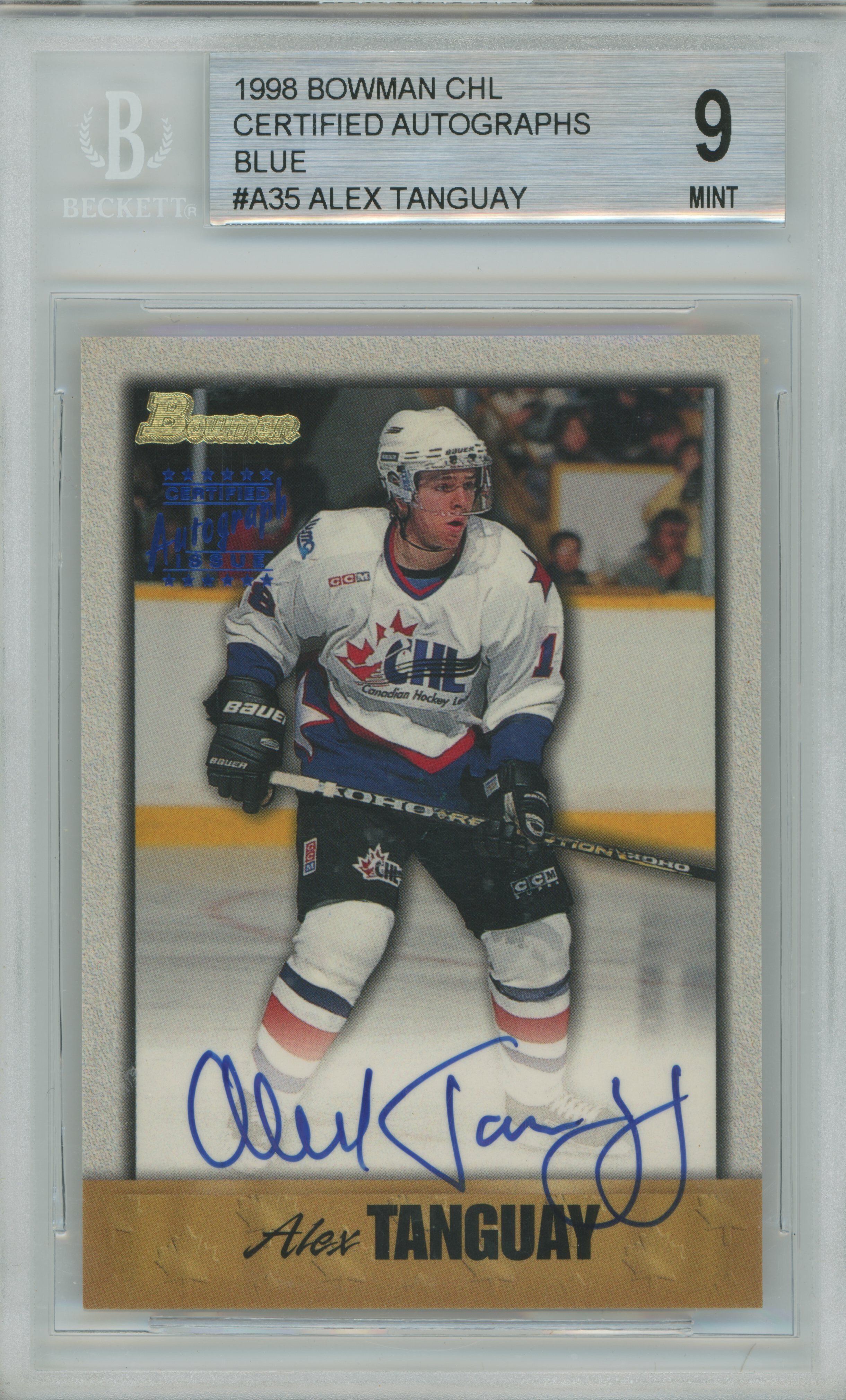 1998-99 Bowman CHL Certified Autographs Blue Alex Tanguay Auto BGS 9