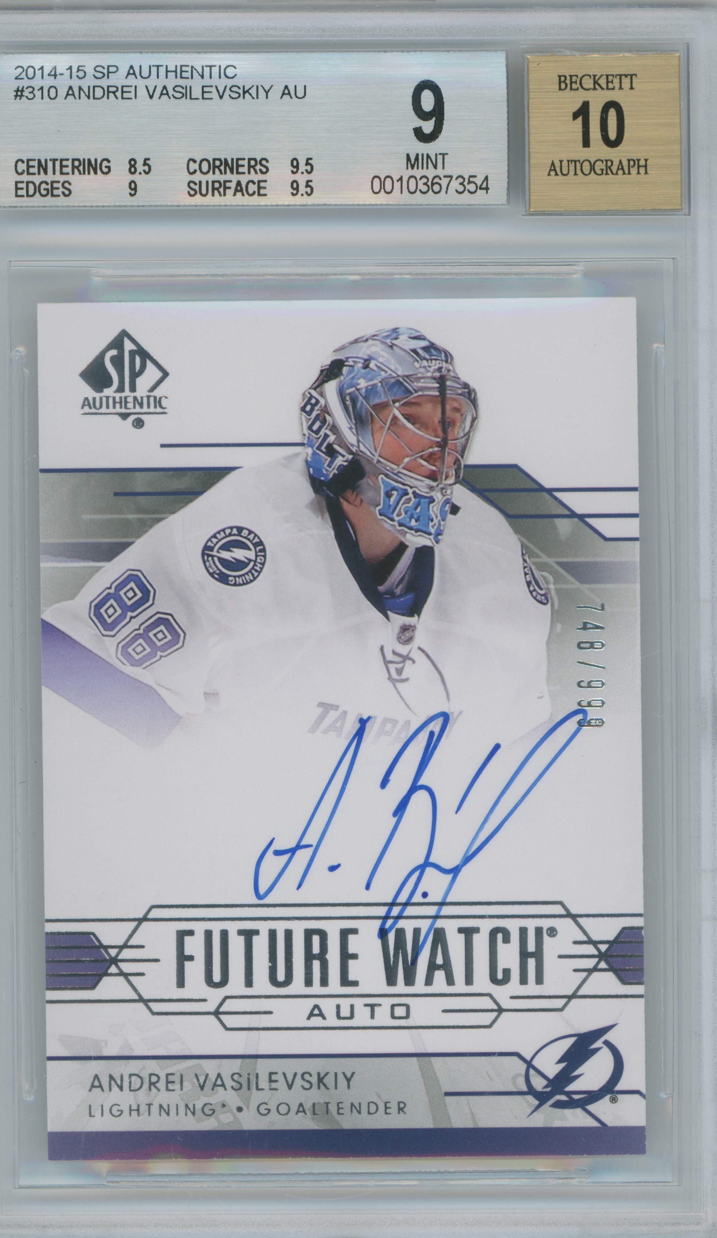 2014-15 SP Authentic Andrei Vasilevskiy Auto BGS 9