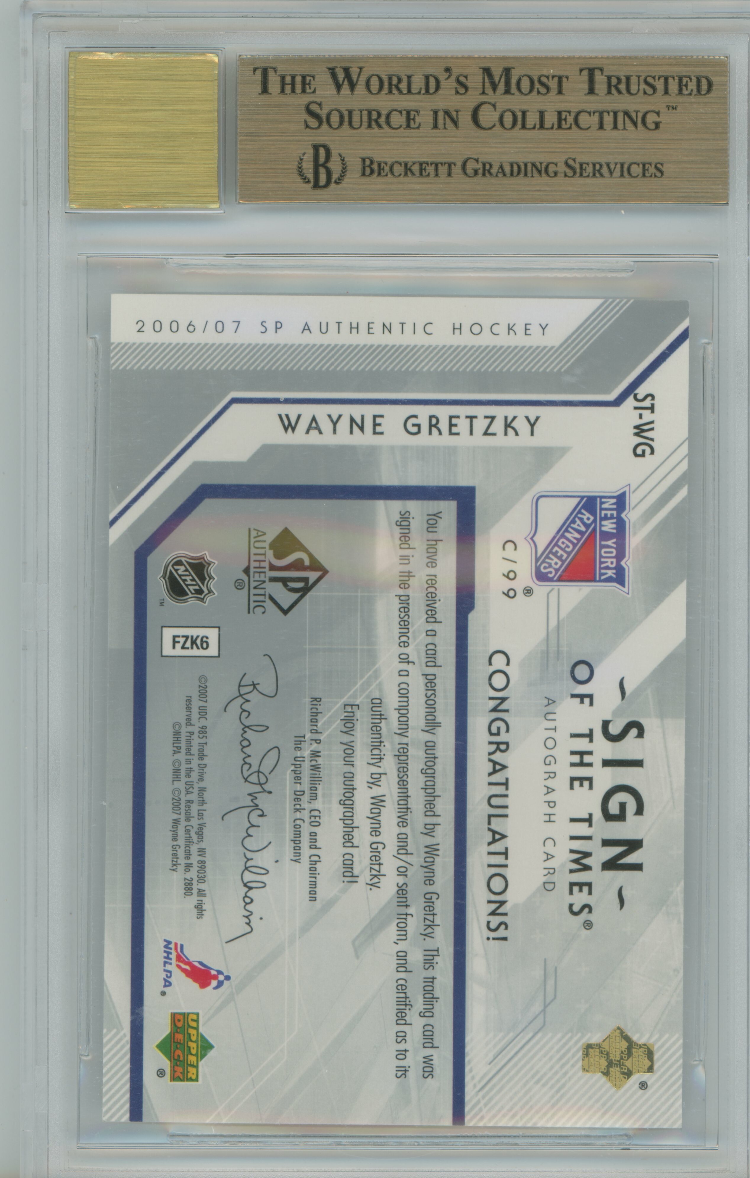 2006-07 SP Authentic Sign of the Times Auto Wayne Gretzky BGS 9.5