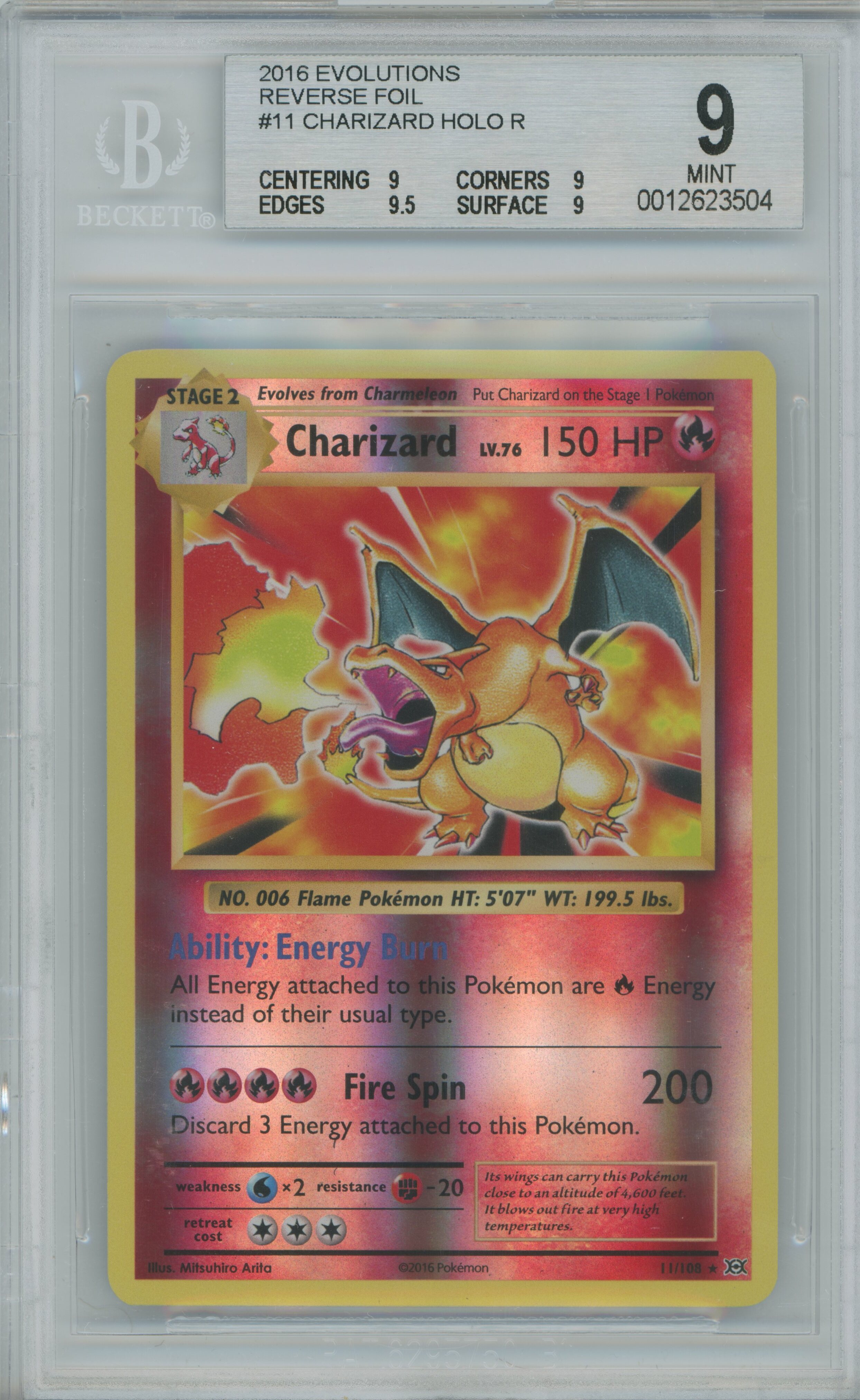 2016 XY Evolutions Reverse Foil Charizard BGS 9