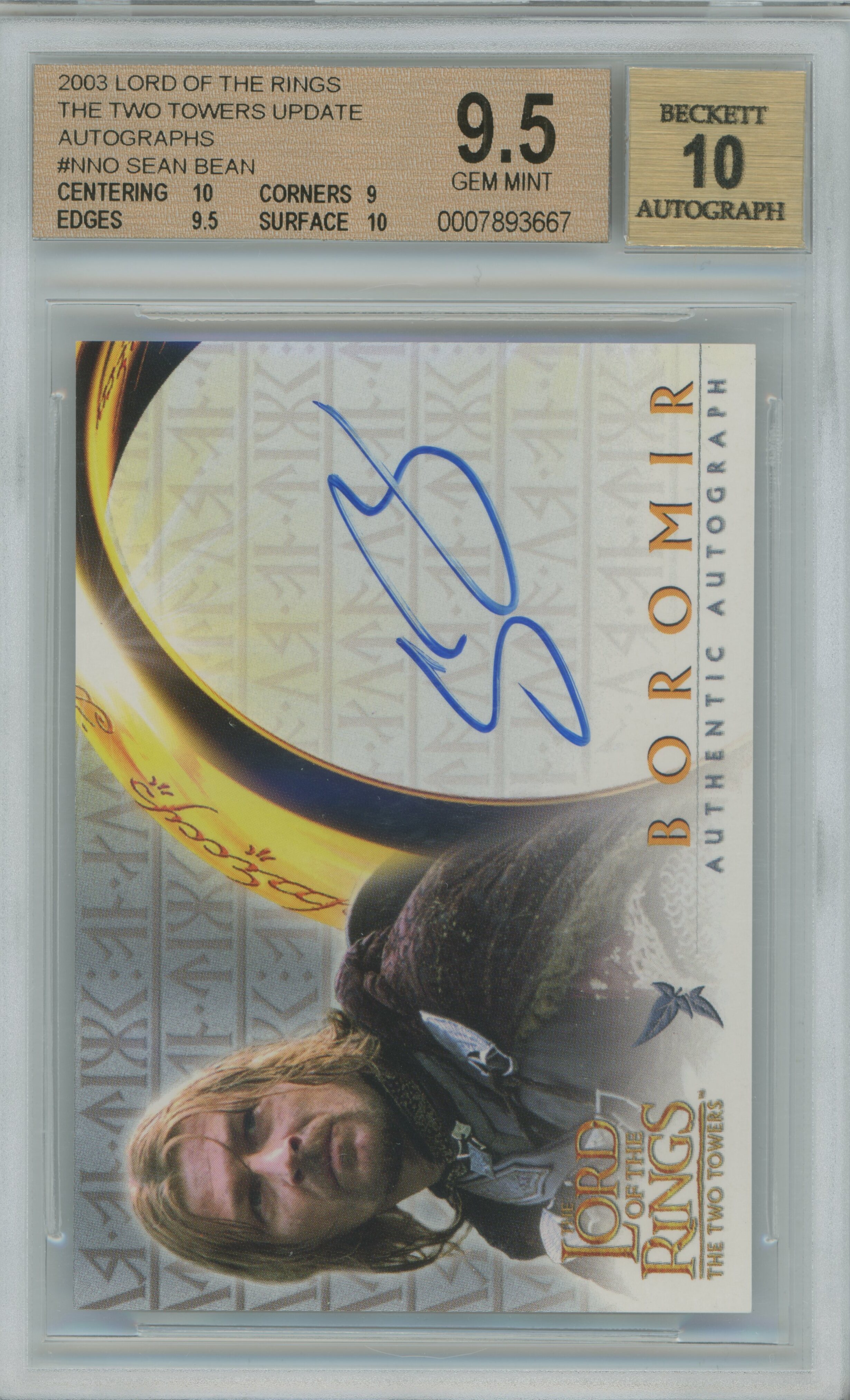 2003 Lord of the Rings The Two Towers Auto Boromir Sean Bean BGS 9.5