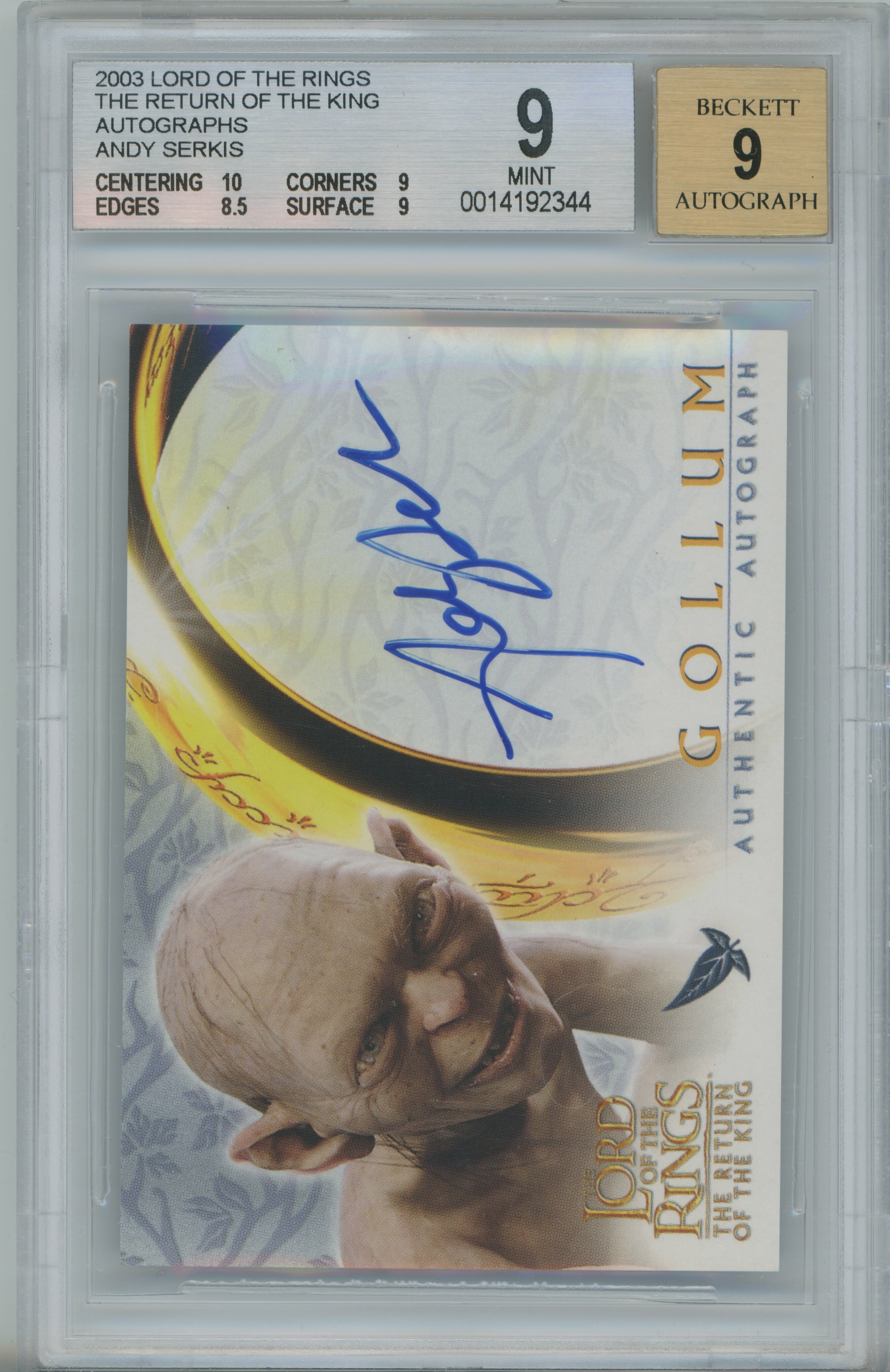 2003 Lord of the Rings Return of the King Auto Gollum Andy Serkis BGS 9