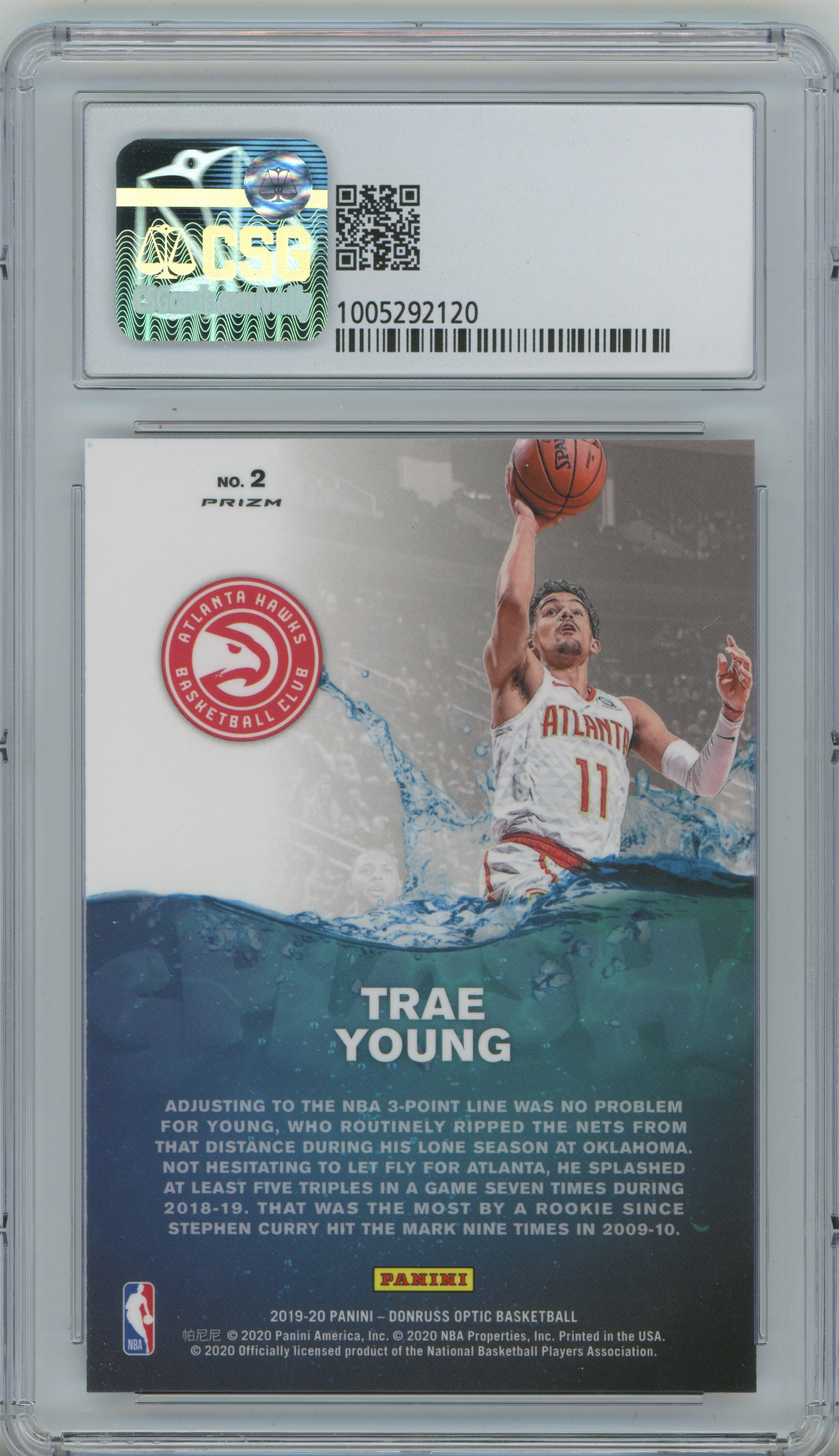 2019-20 Donruss Optic Splash! Holo Trae Young CSG 9.5