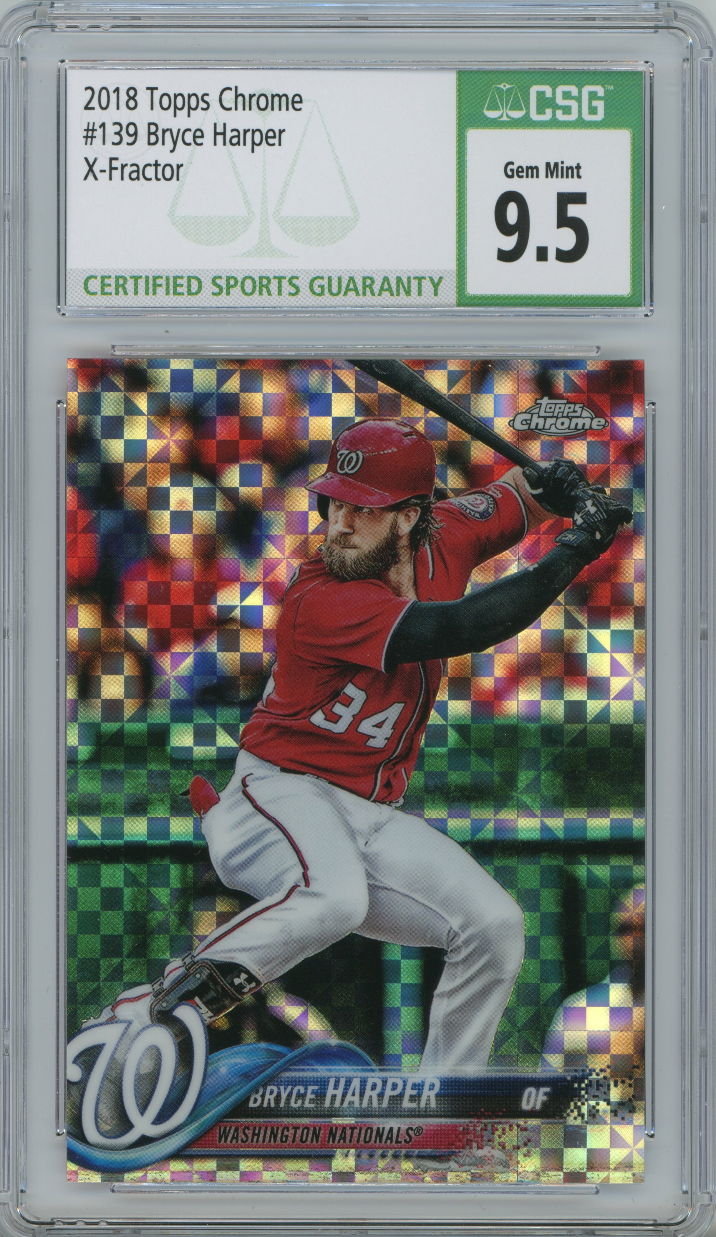 2018 Topps Chrome Xfractor Bryce Harper CSG 9.5