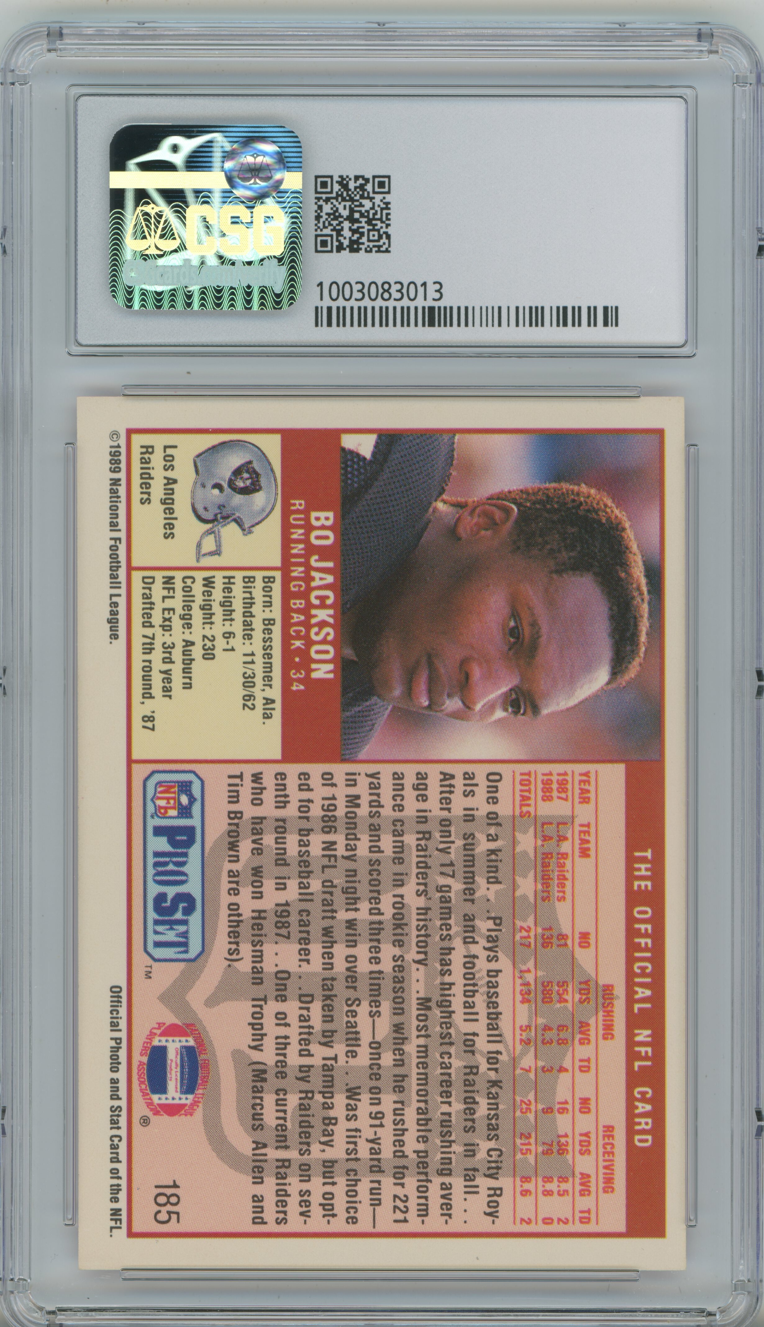 1989 Pro Set Bo Jackson CSG 9