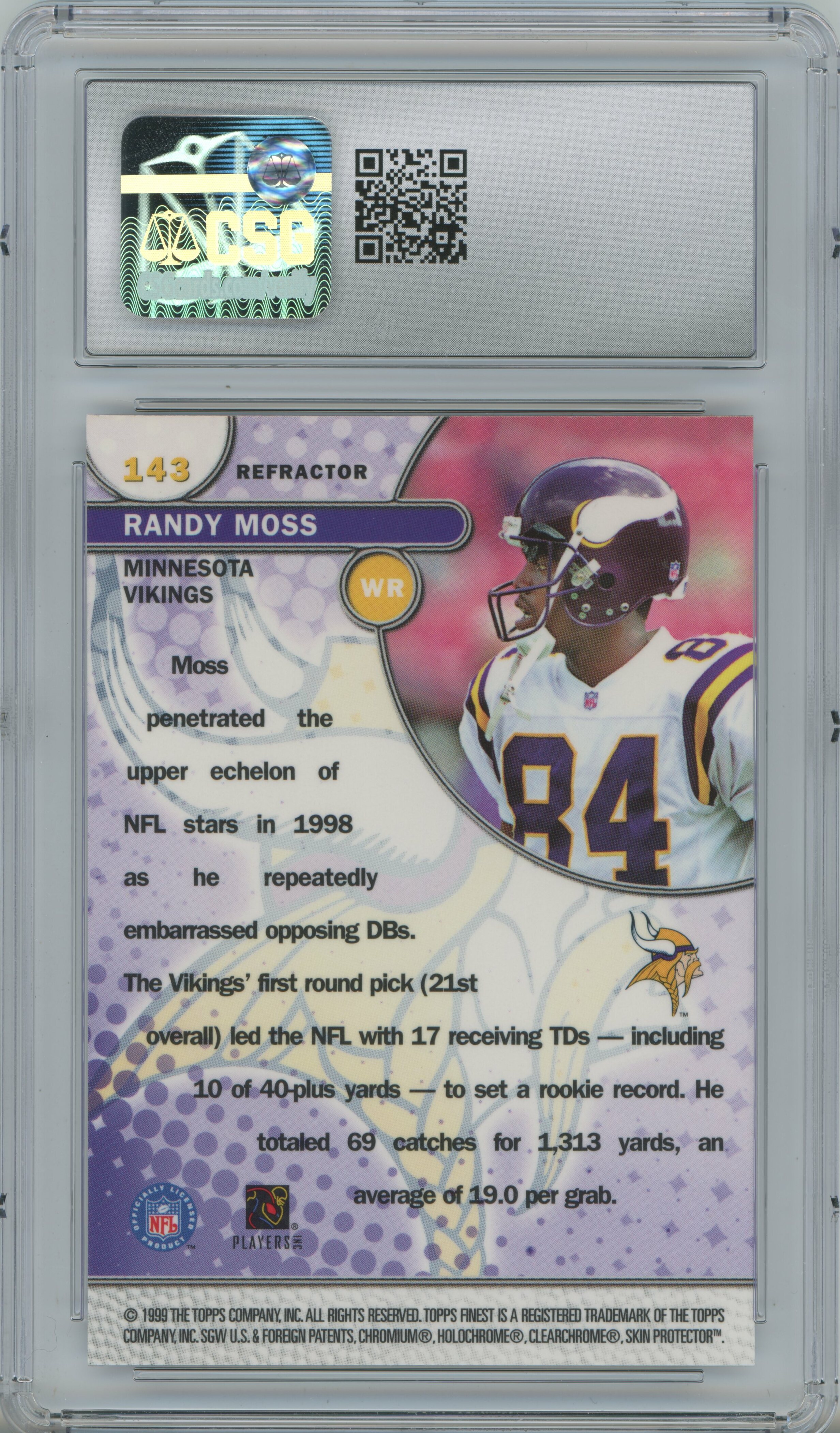 1999 Finest Refractor Randy Moss CSG 9.5