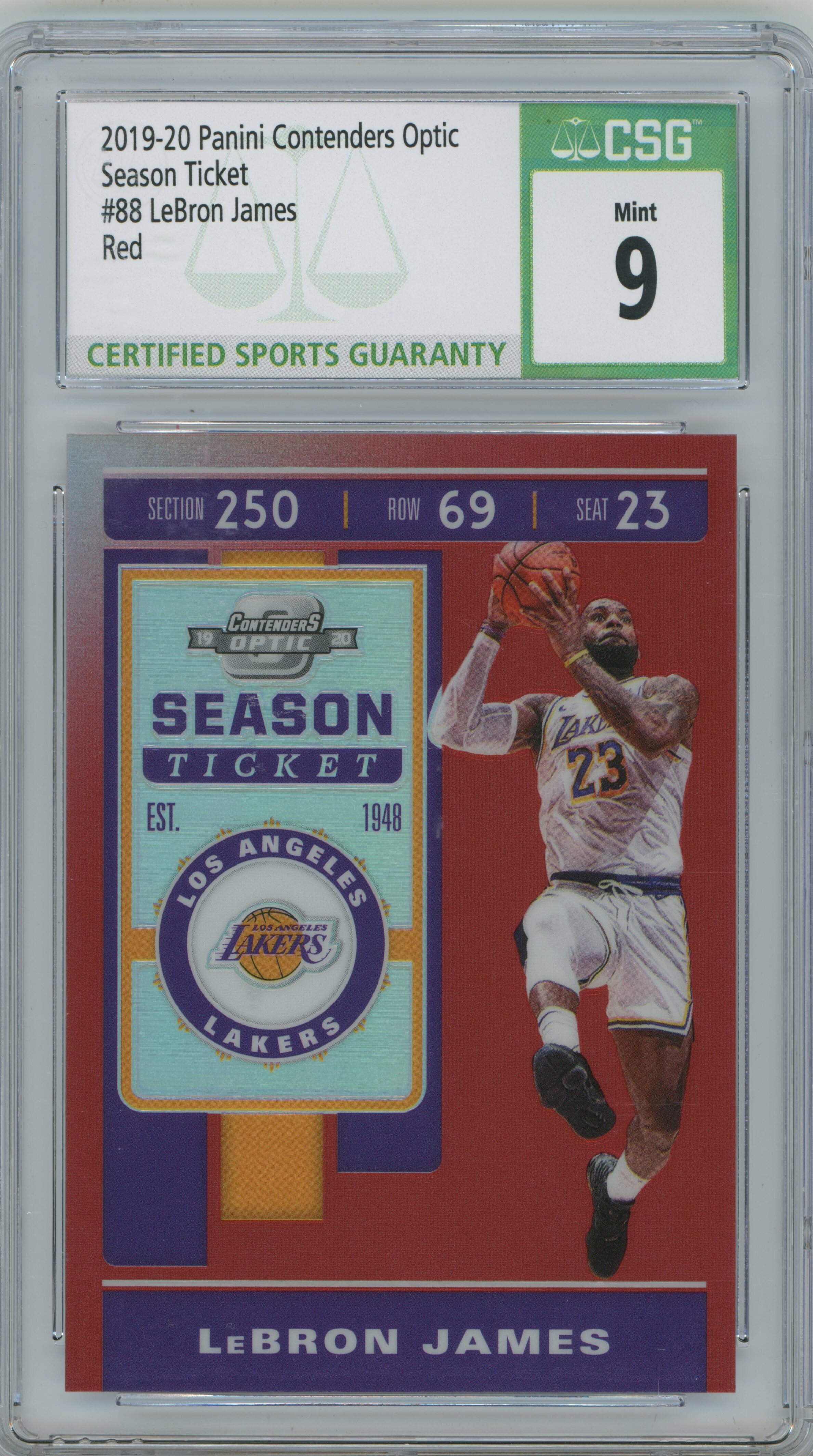 2019-20 Contenders Optic Season Ticket Red Prizm LeBron James CSG 9