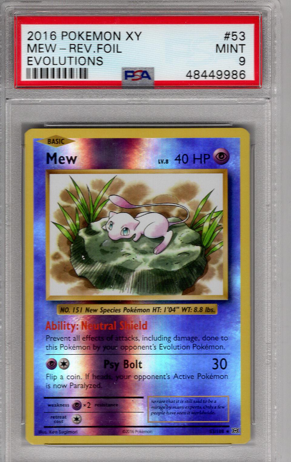 2016 XY Evolutions Reverse Foil Mew PSA 9