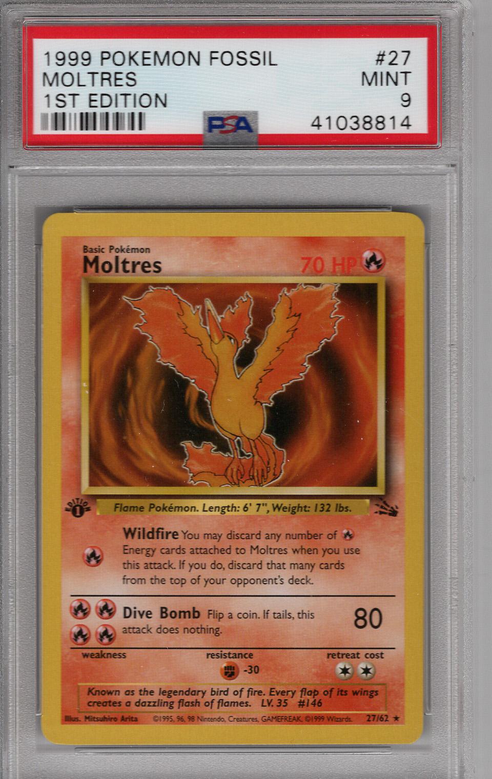 1999 Fossil 1st Edition Moltres PSA 9