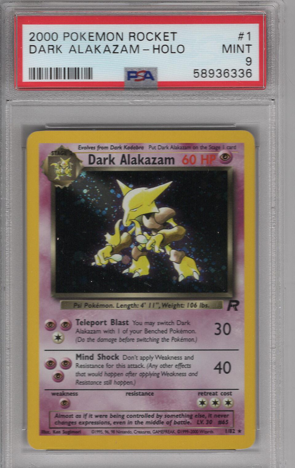 2000 Rocket Holo Dark Alakazam PSA 9