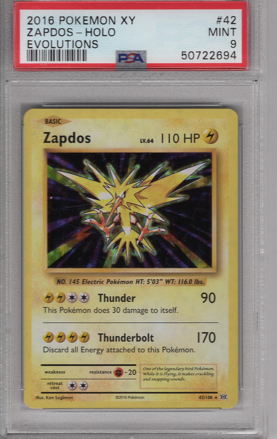 2016 XY Evolutions Holo Zapdos PSA 9