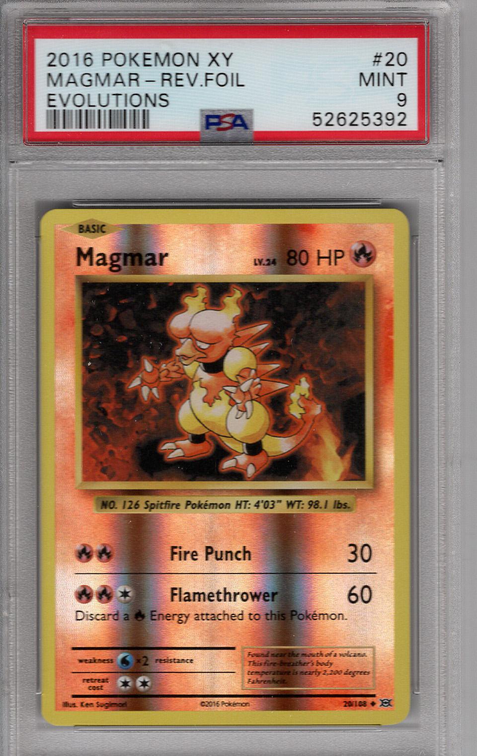 2016 Pokemon XY Evolutions Reverse Foil Magmar PSA 9