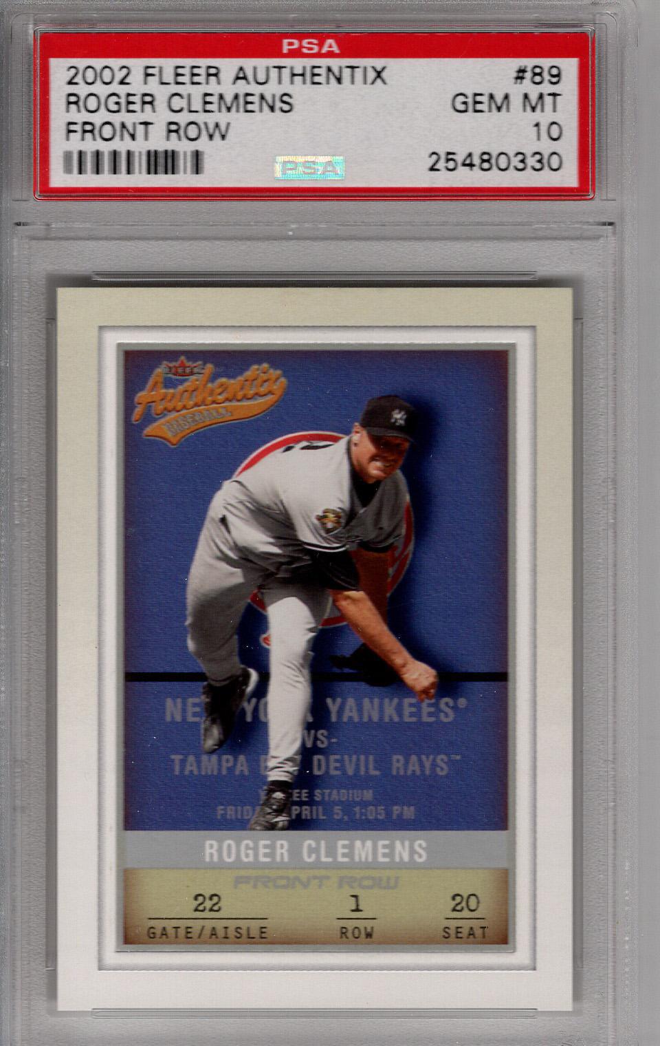 2002 Authentix Front Row Roger Clemens PSA 10