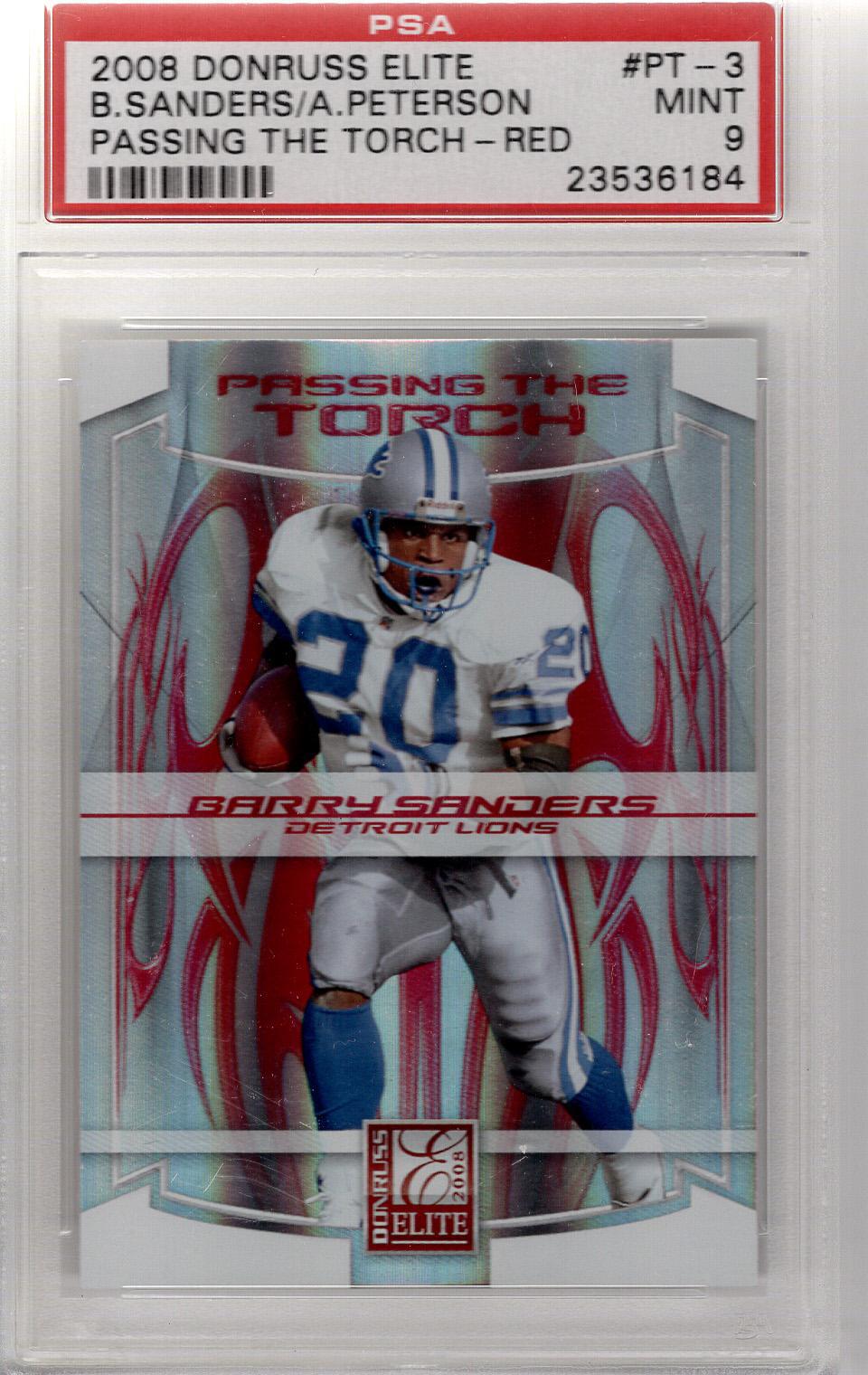 2008 Elite Passing the Torch Red Barry Sanders / Adrian Peterson PSA 9