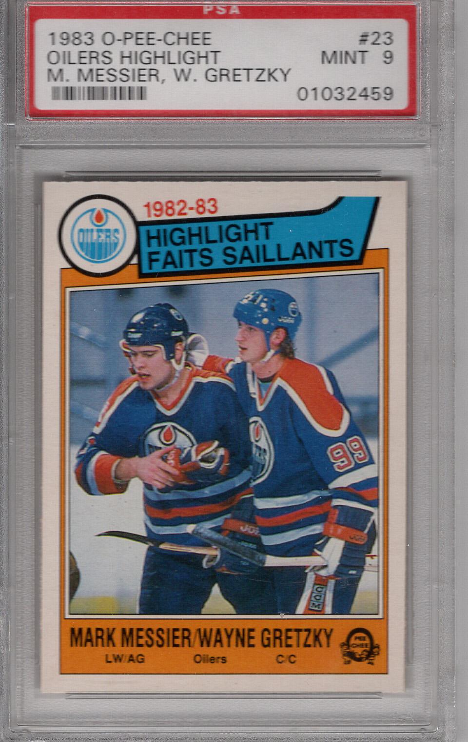 1983-84 O-Pee-Chee Oilers Highlight Mark Messier Wayne Gretzky PSA 9