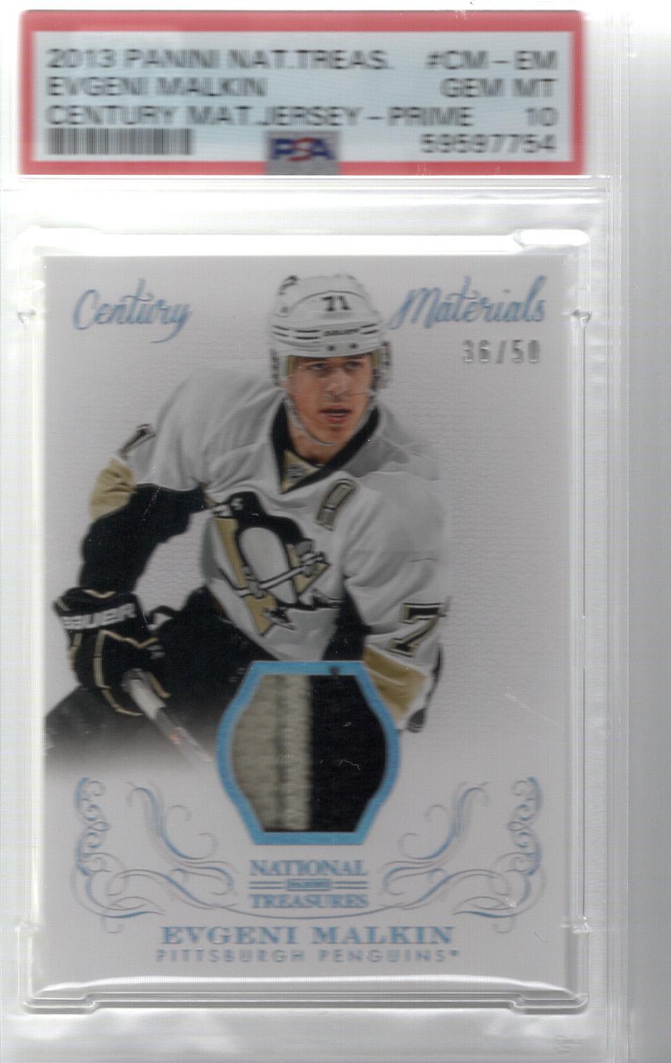 2013-14 Panini National Treasures Century Materials Jersey Prime Evgeni Malkin PSA 10