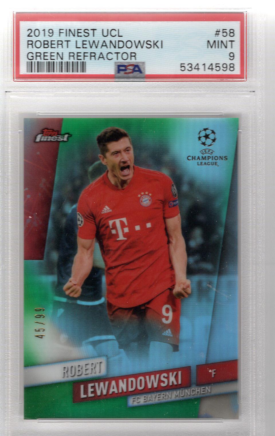 2019 Finest UCL Green Refractor Robert Lewandowski PSA 9