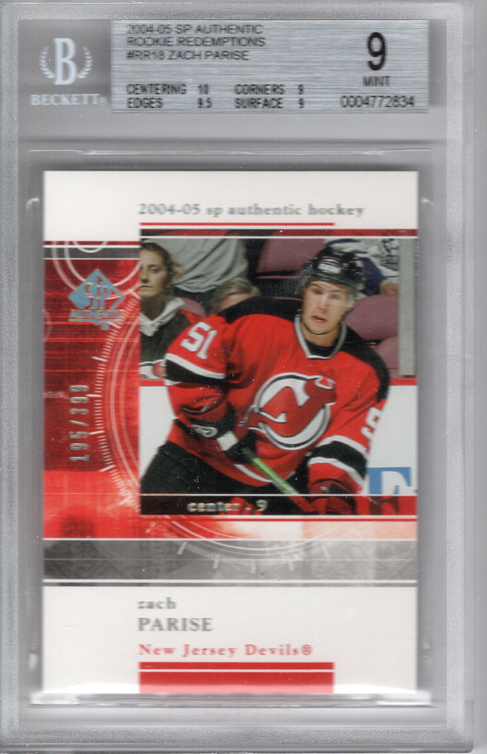 2004-05 SP Authentic Rookie Redemption Zach Parise BGS 9