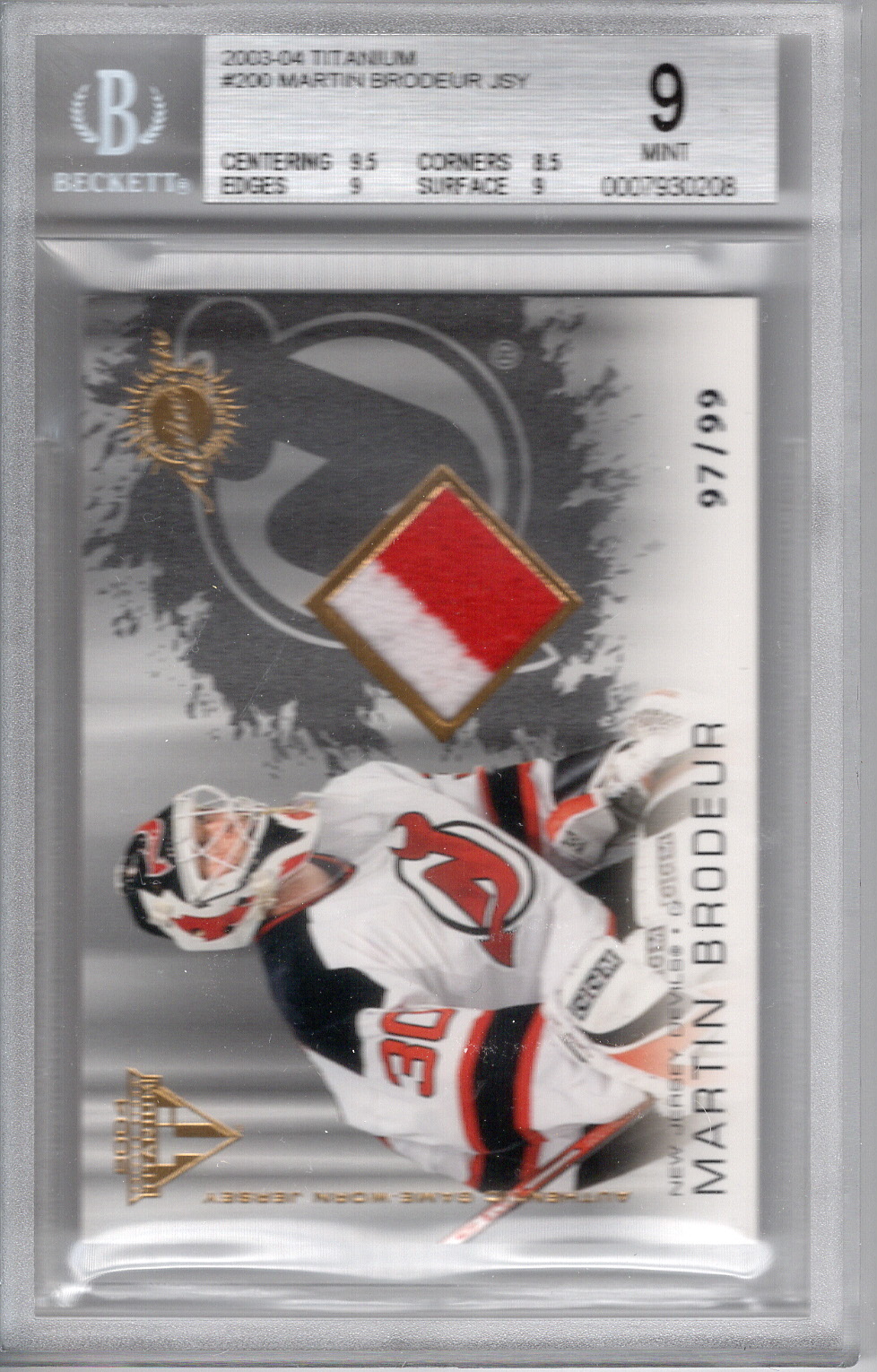 2003-04 Titanium Jersey Martin Brodeur BGS 9