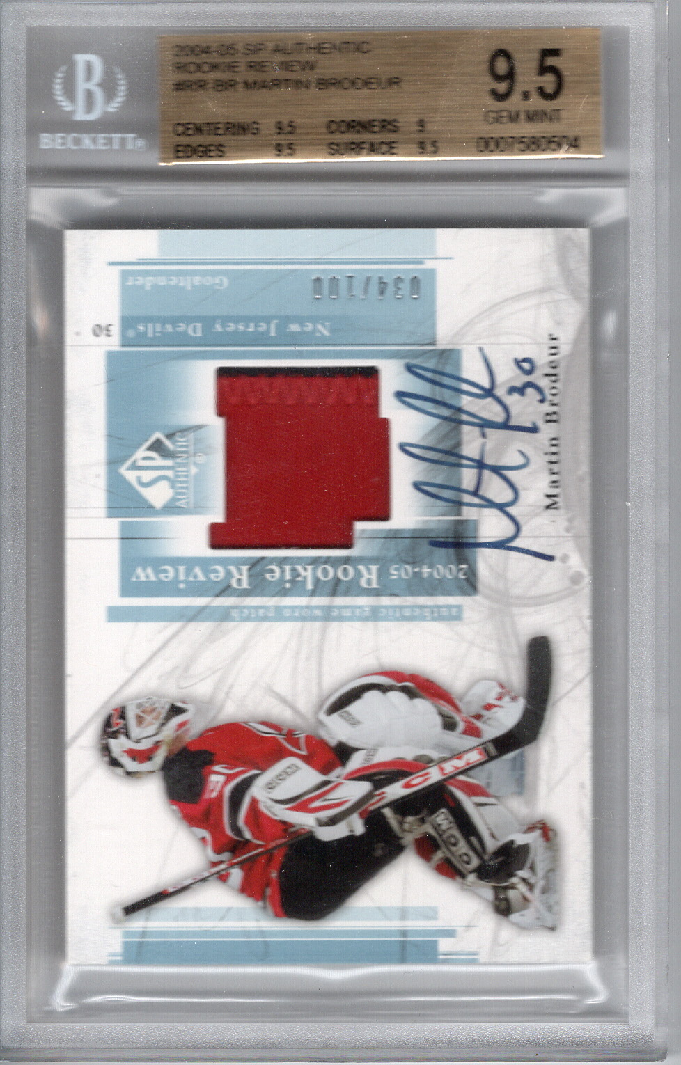 2004-05 SP Authentic Rookie Review Patch Auto Martin Brodeur BGS 9.5