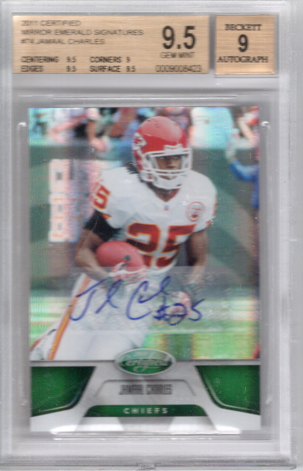 2011 Certified Mirror Emerald Auto /5 Jamaal Charles BGS 9.5