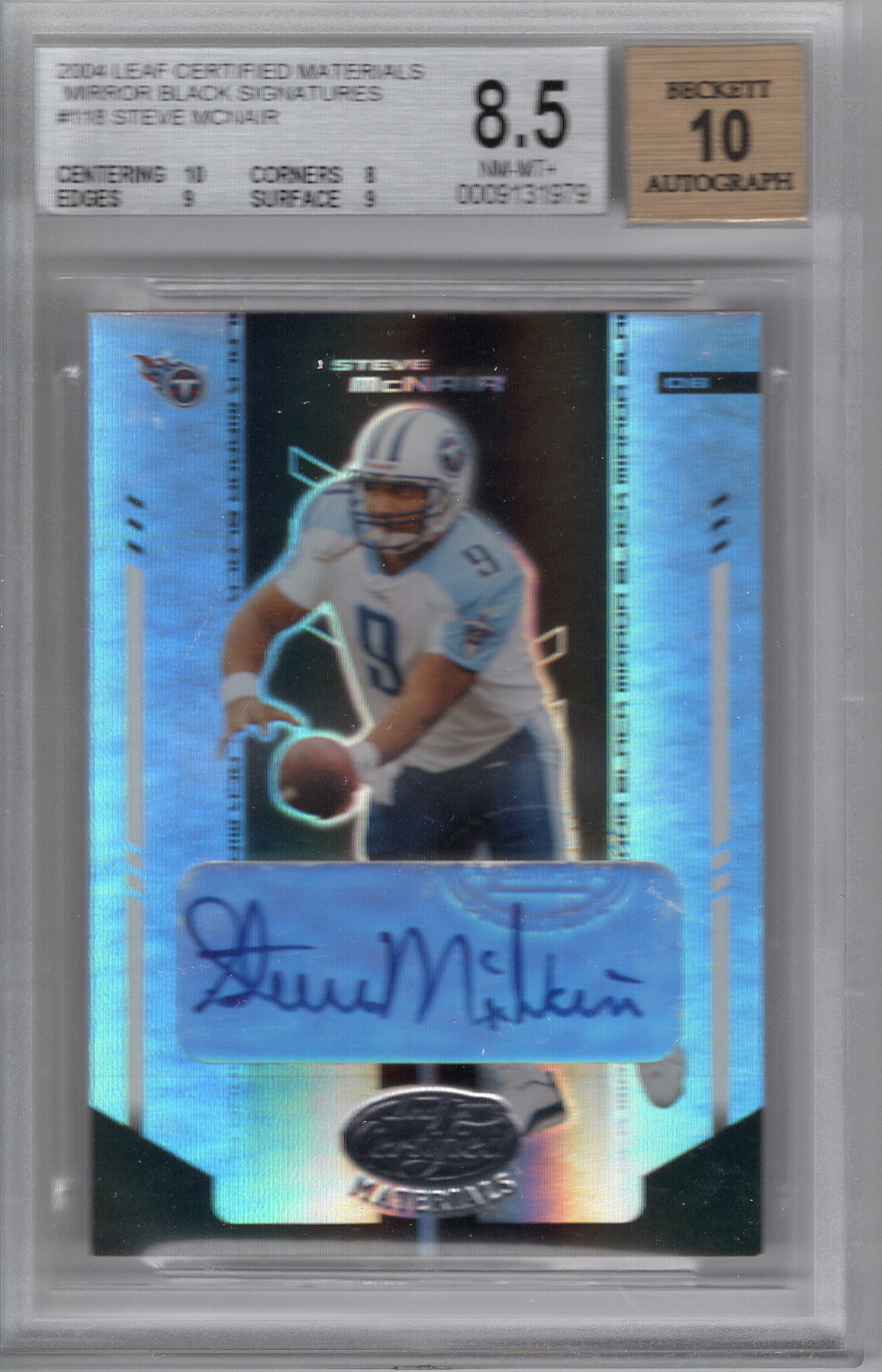 2004 Certified Materials Mirror Black Signatures Auto 1/1 Steve McNair BGS 8.5