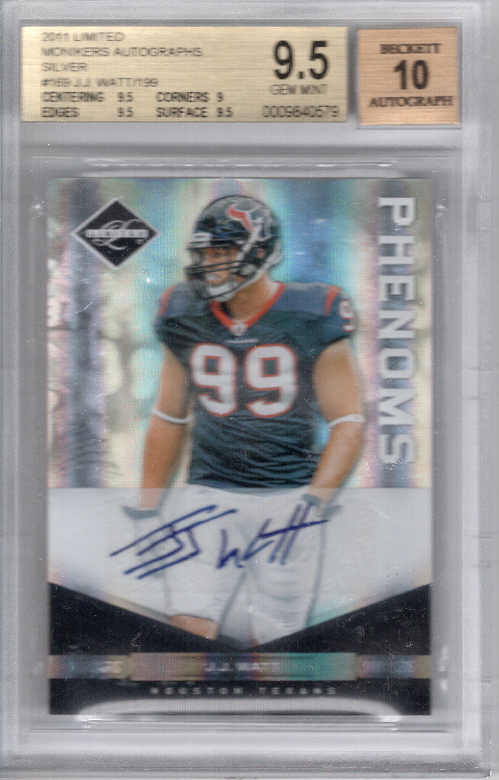 2011 Limited Monikers Silver Auto J.J. Watt BGS 9.5