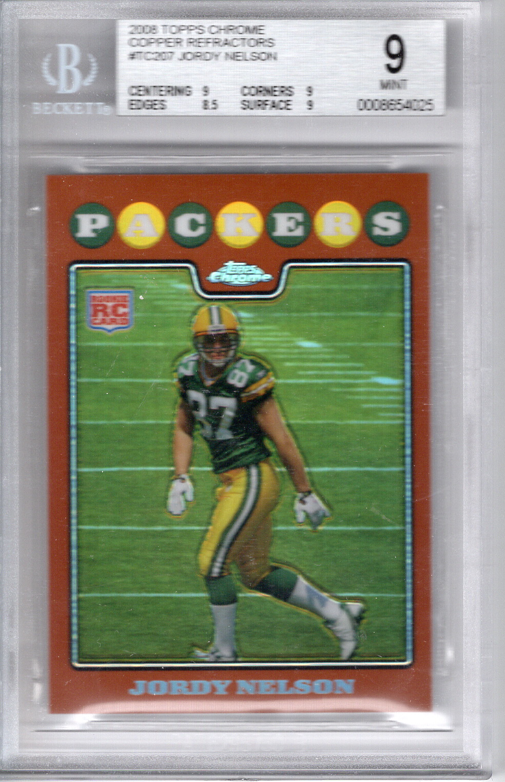 2008 Topps Chrome Copper Refractor RC Jordy Nelson BGS 9