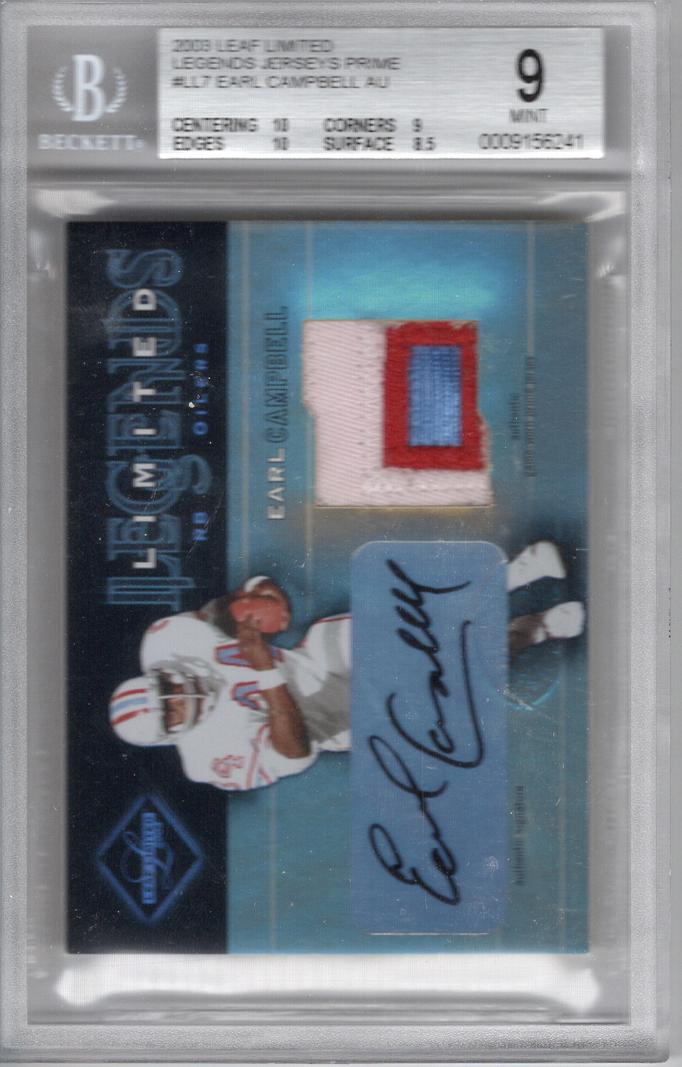 2003 Limited Legends Patch Auto Earl Campbell BGS 9