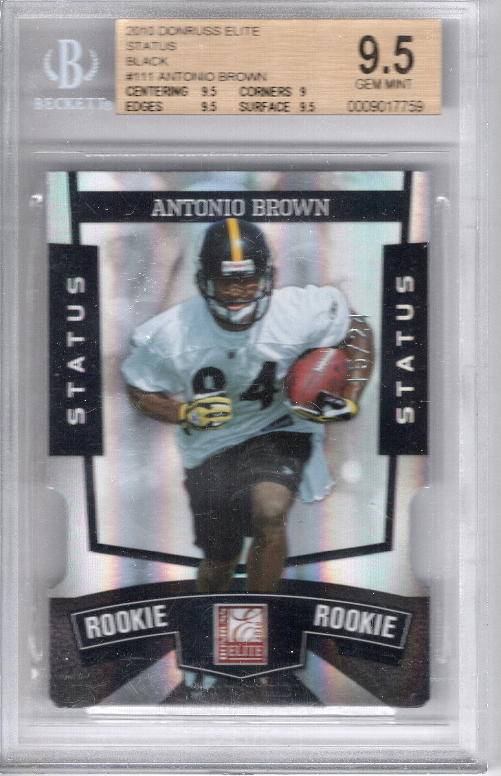 2010 Elite Status Black RC /24 Antonio Brown BGS 9.5