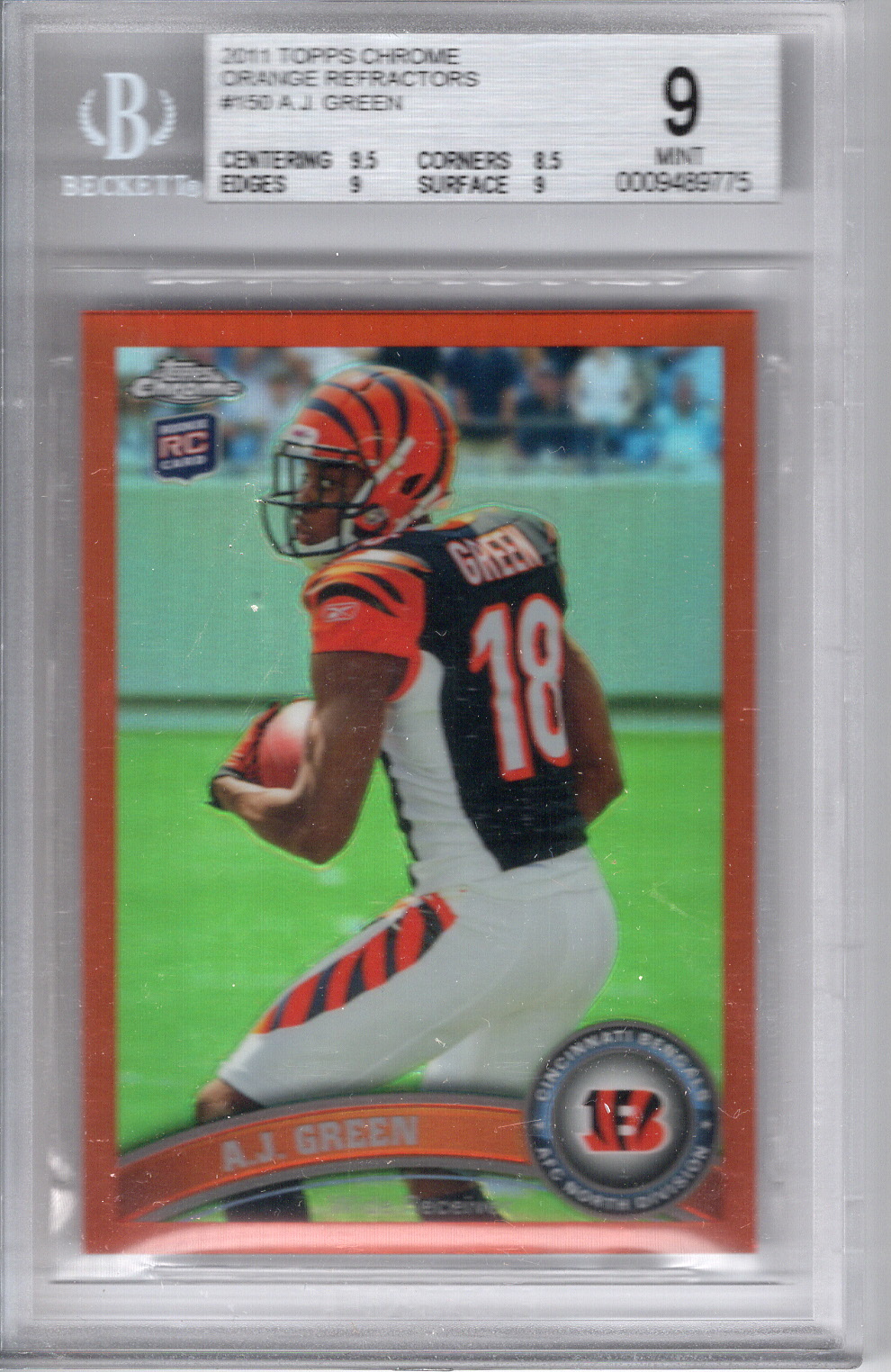 2011 Topps Chrome Orange Refractor RC A.J. Green BGS 9