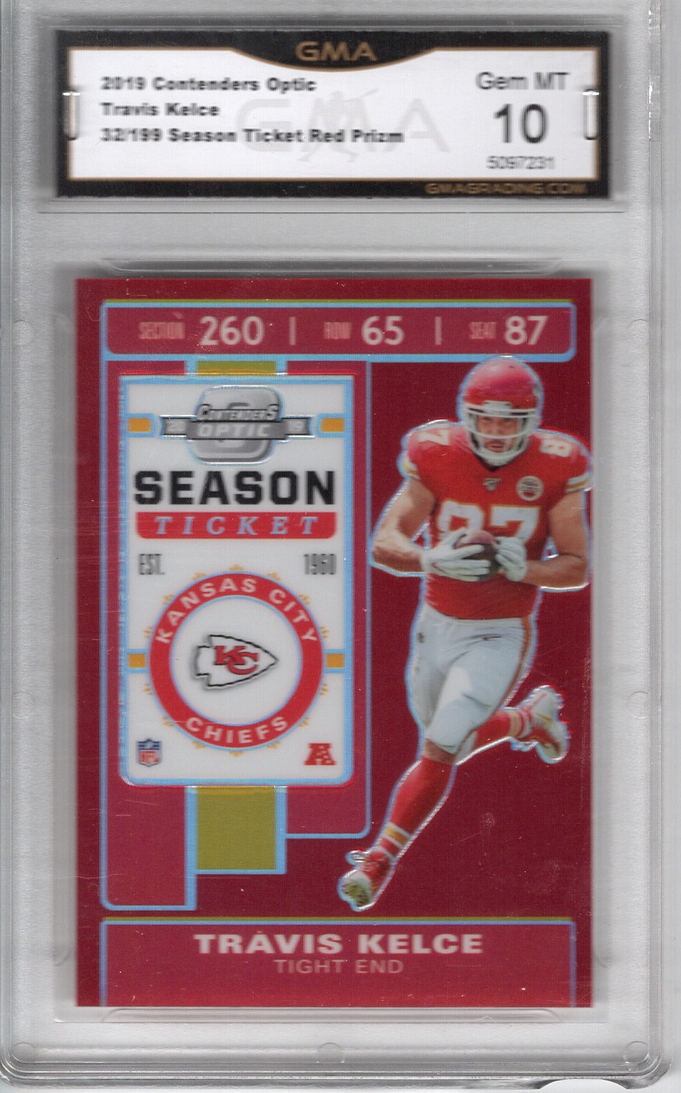 2019 Contenders Optic Season Ticket Red Prizm Travis Kelce GMA 10