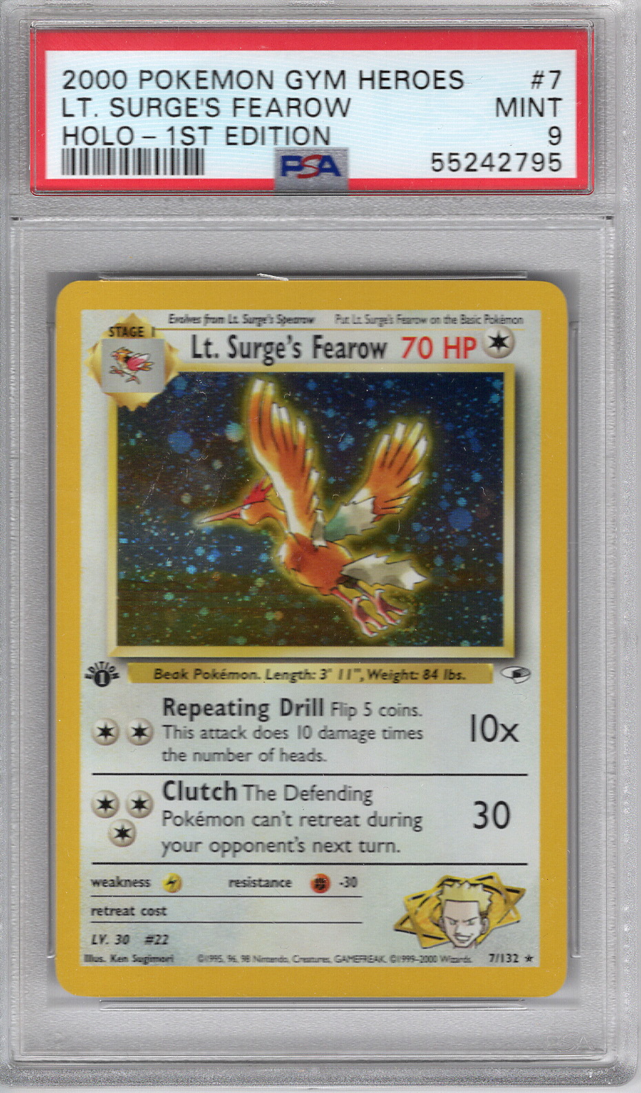 2000 Gym Heroes First Edition Holo Lt. Surge's Fearow PSA 9