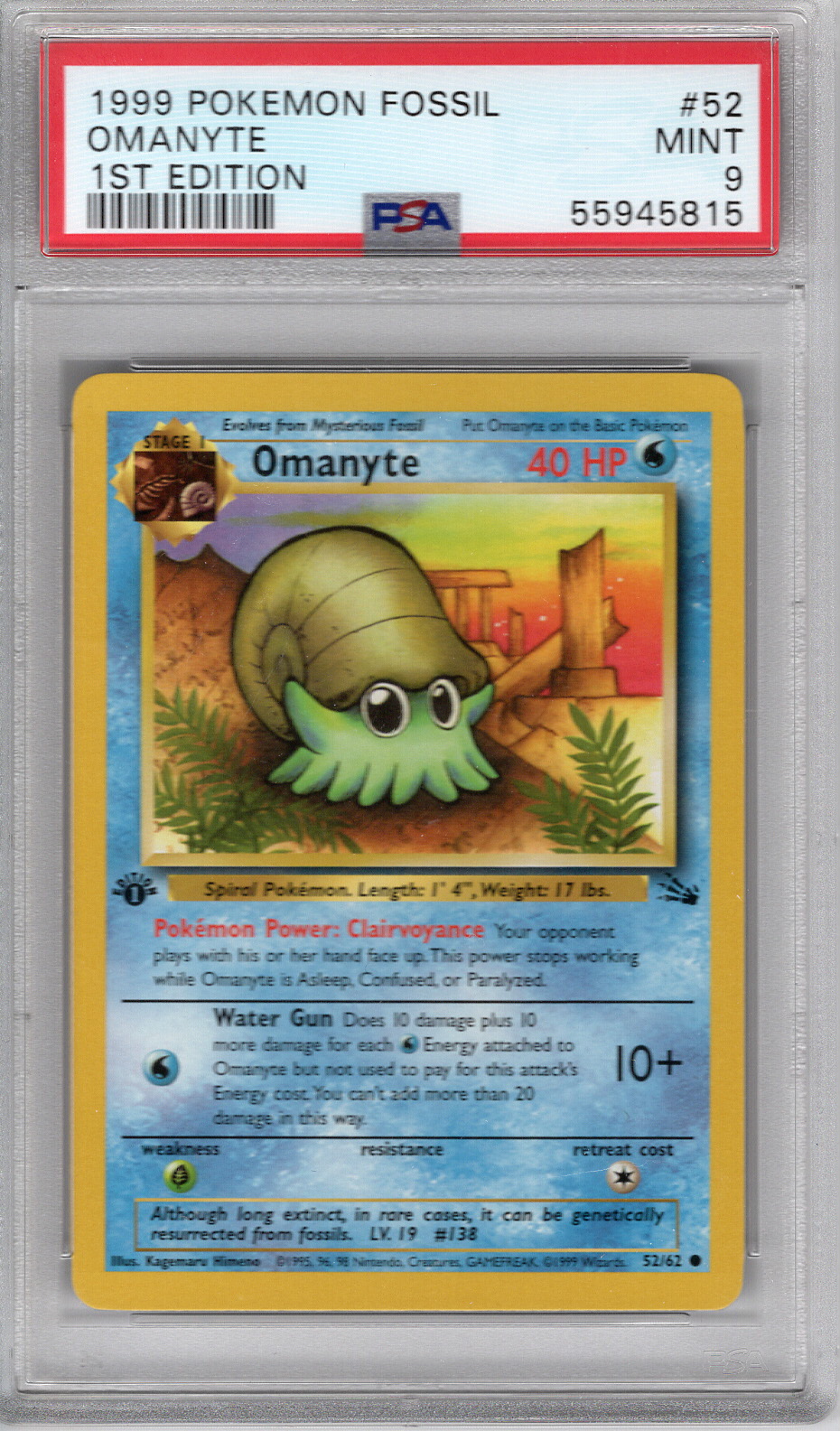 1999 Fossil First Edition Omanyte PSA 9