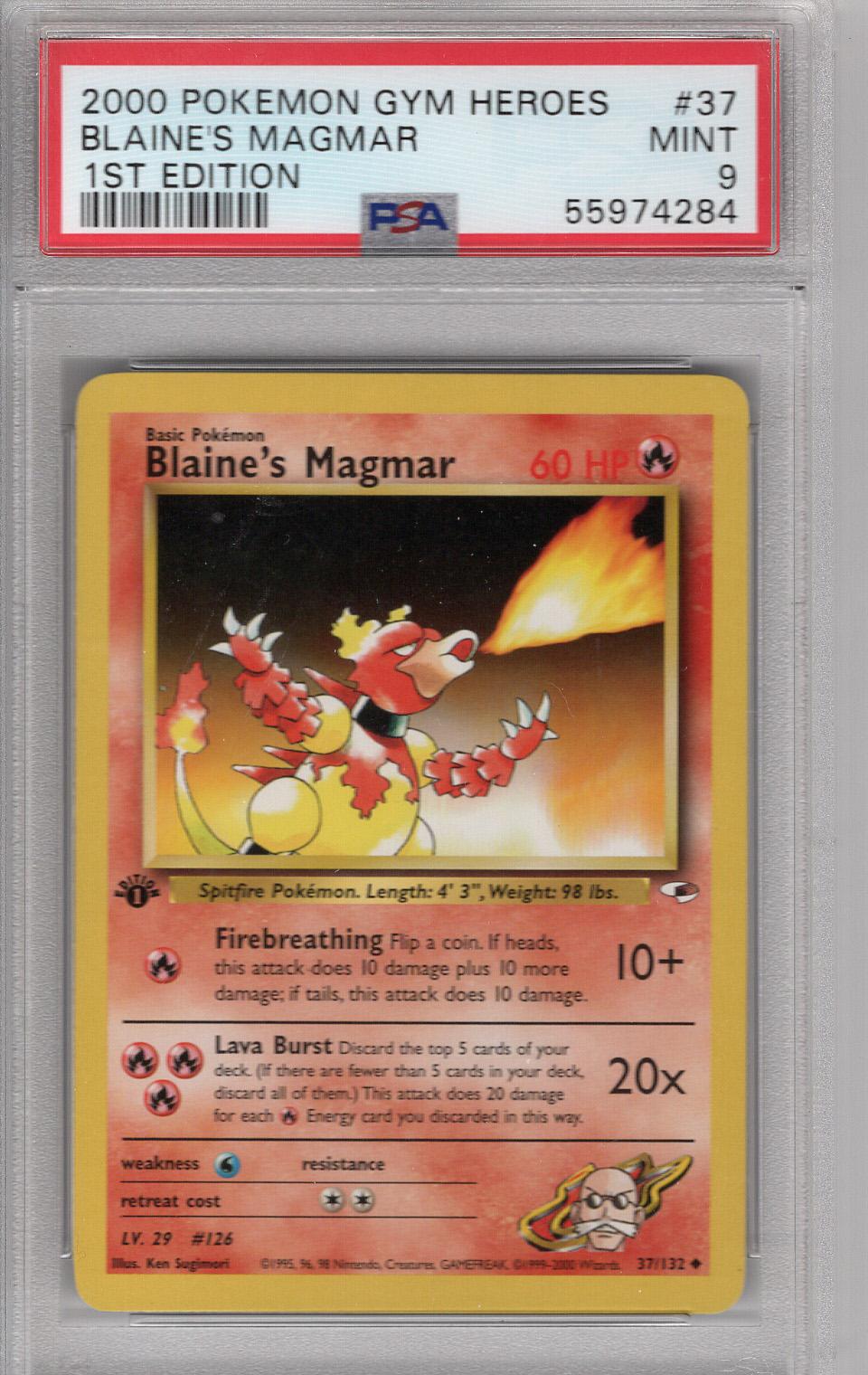 2000 Gym Heroes First Edition Blaine's Magmar PSA 9