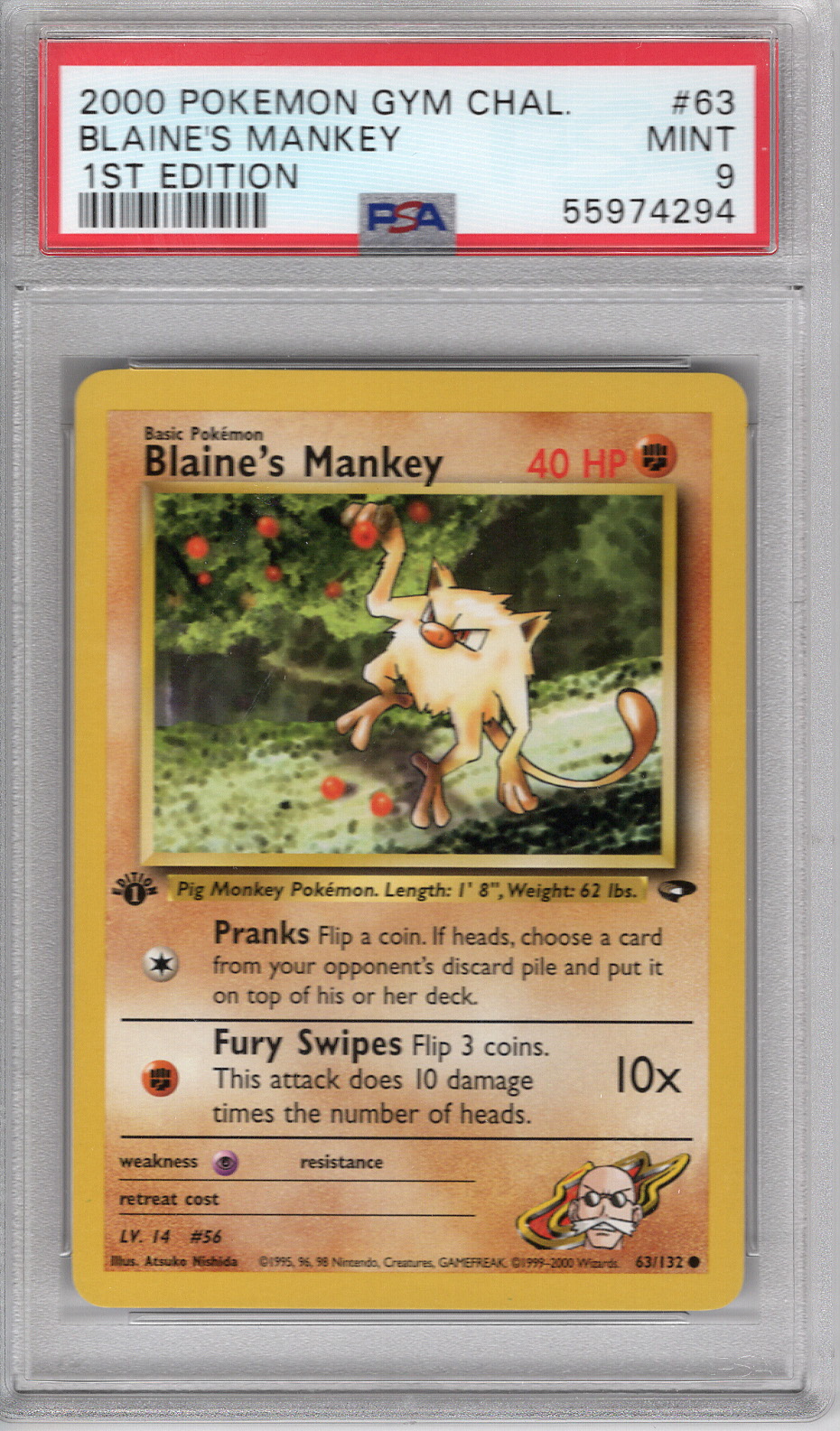 2000 Gym Challenge First Edition Blaine's Mankey PSA 9