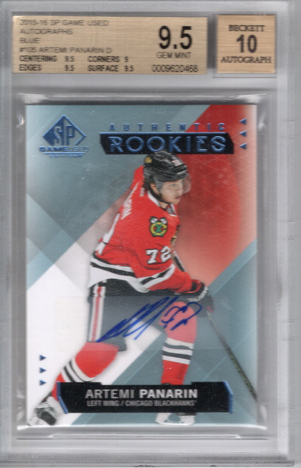 2015-16 SP Game Used Autographs Blue Artemi Panarin BGS 9.5