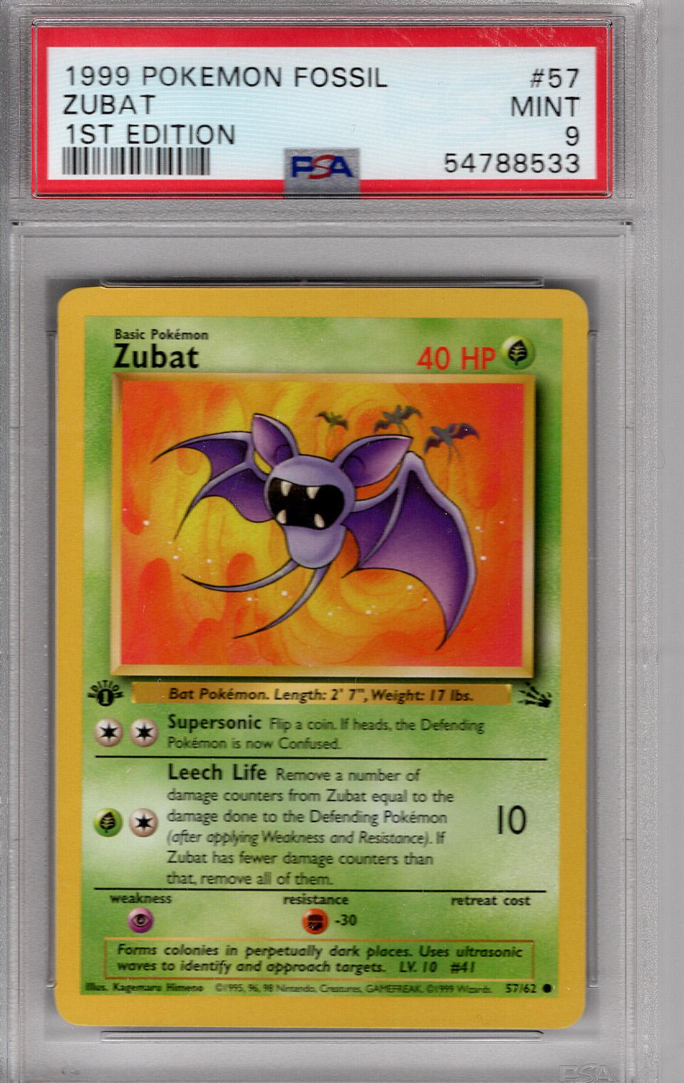 1999 Fossil First Edition Zubat PSA 9