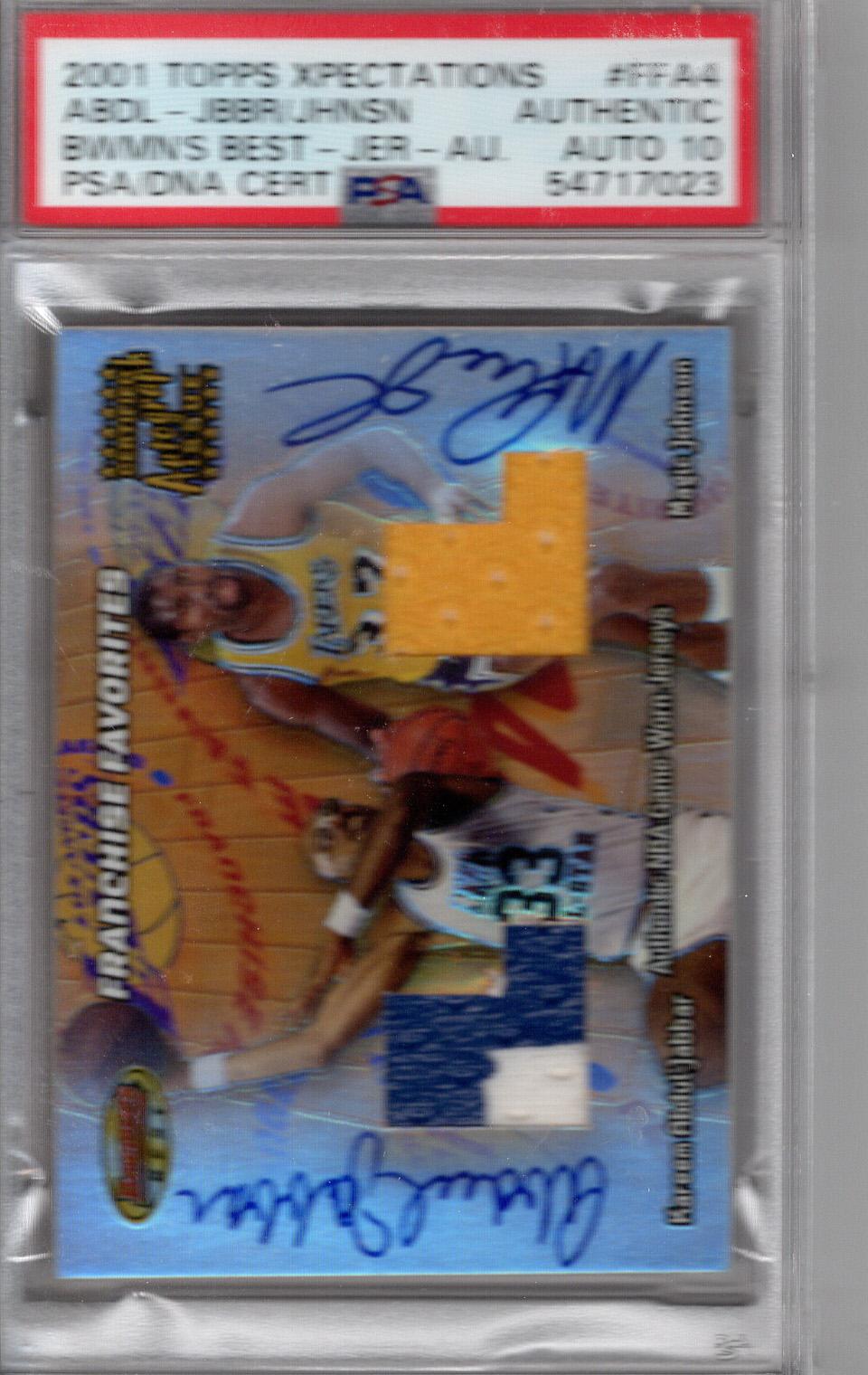2001 Bowman's Best Dual Jersey Auto Kareem Abdul-Jabbar Magic Johnson PSA