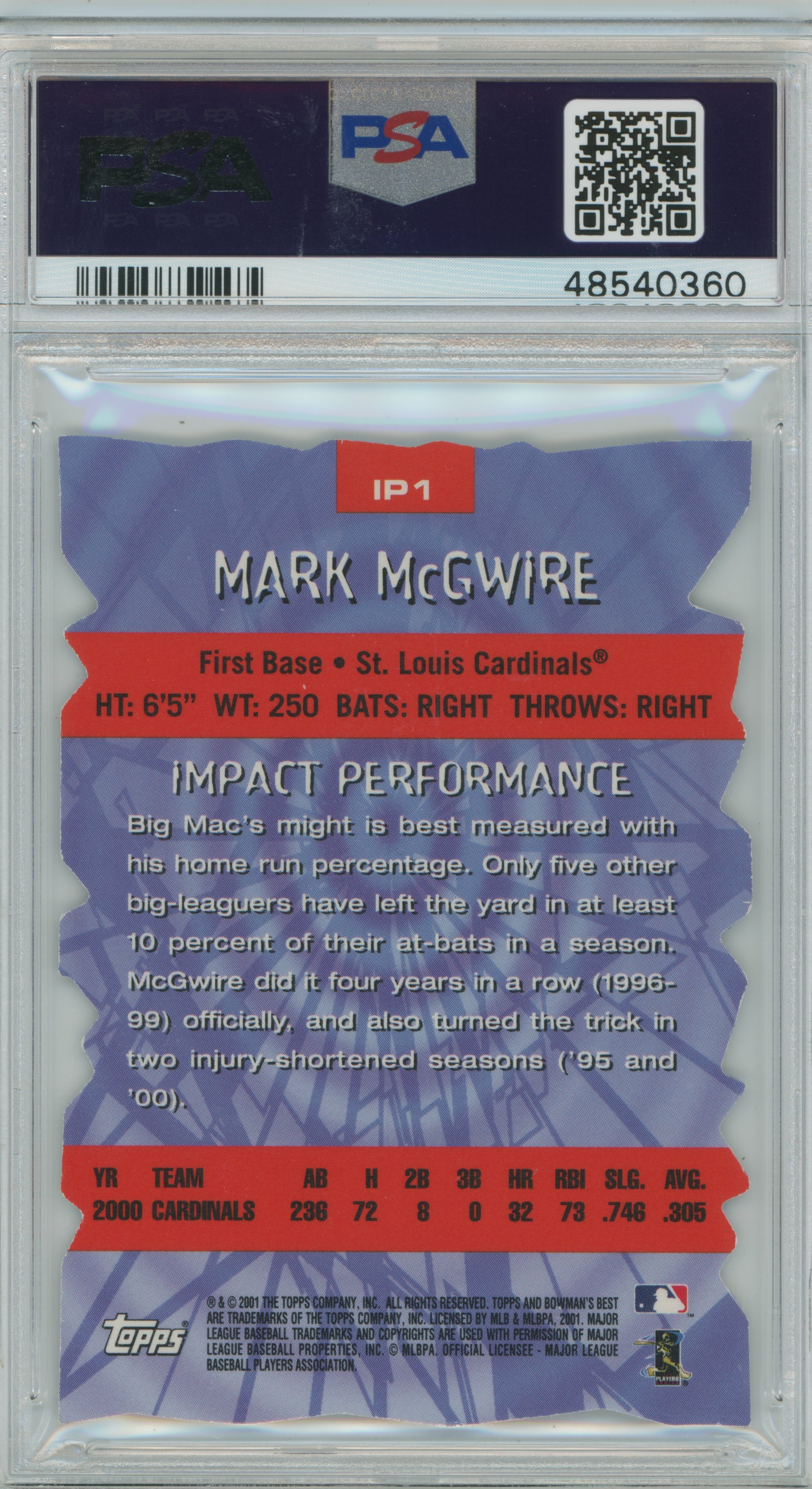 2001 Bowman's Best Impact Players Mark McGwire PSA 8