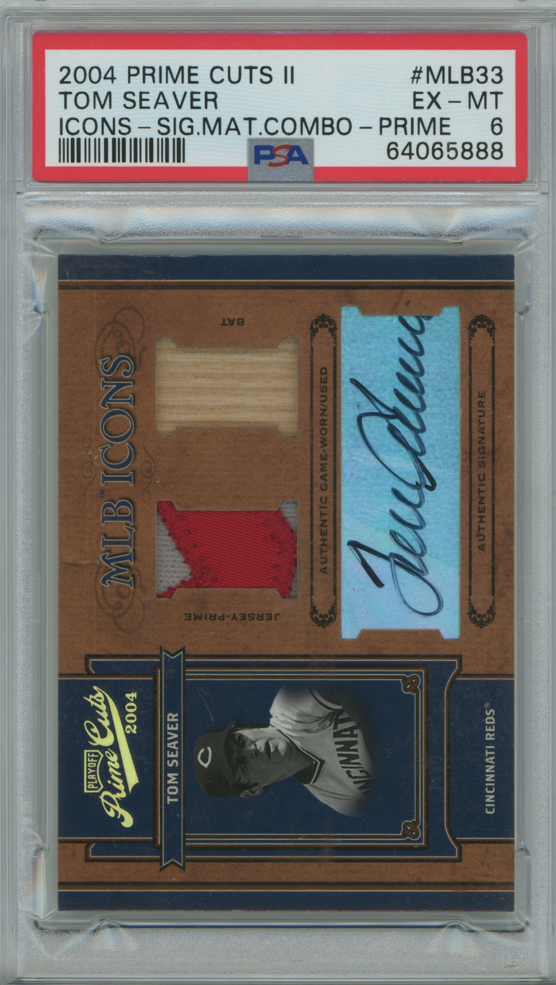 2004 Prime Cuts II MLB Icons Patch Bat Auto Tom Seaver PSA 6