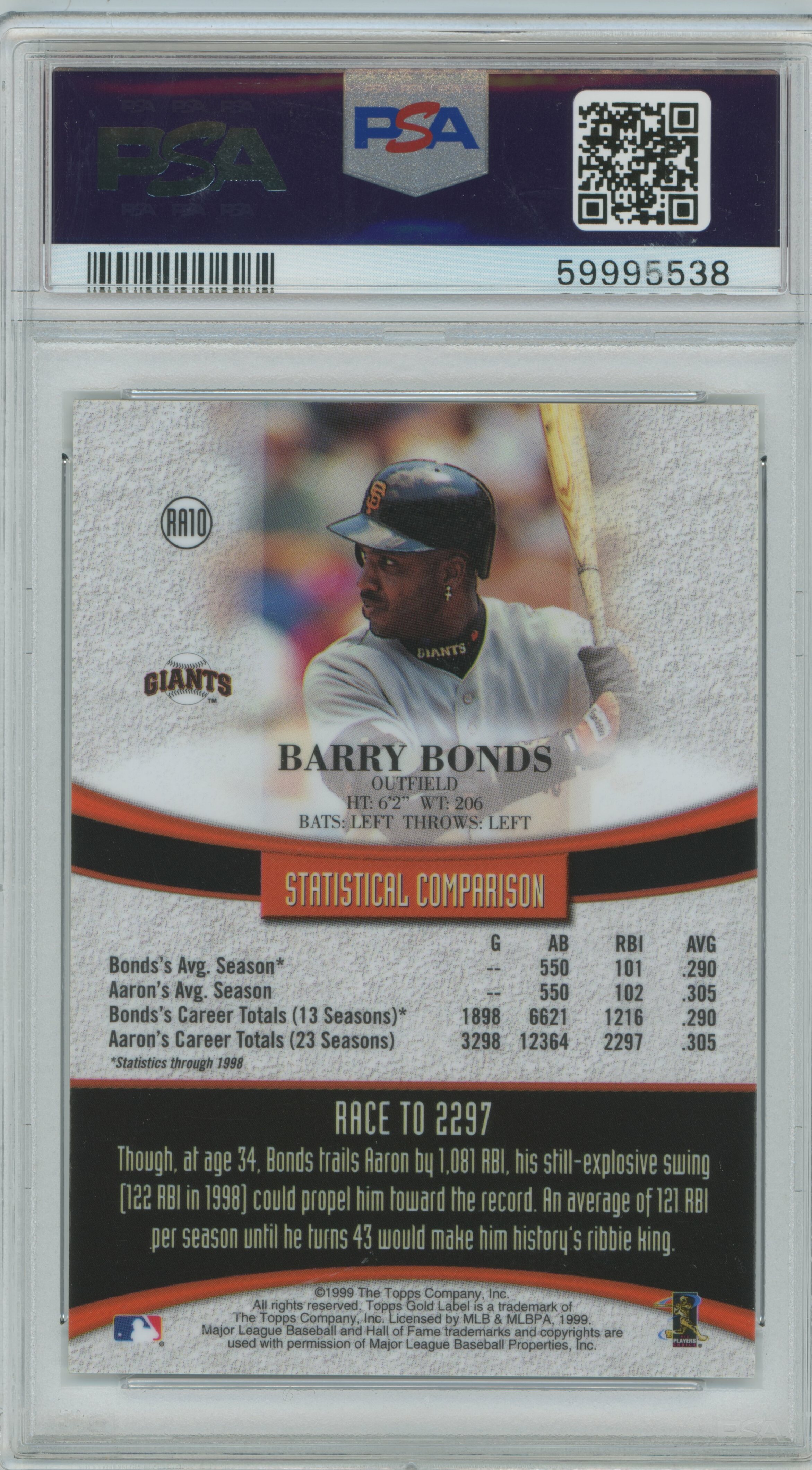 1999 Gold Label Race to Aaron Barry Bonds PSA 9