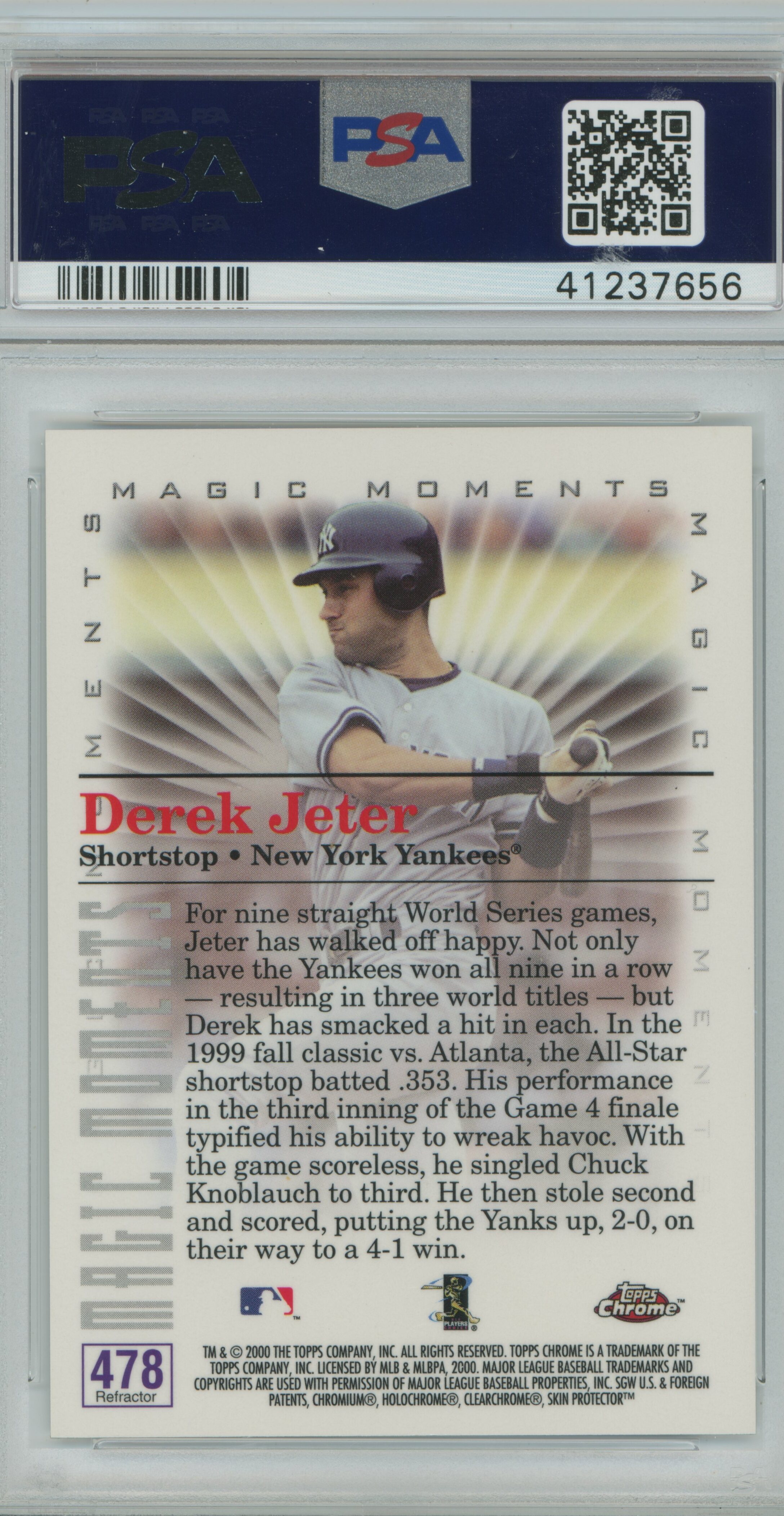 2000 Topps Chrome Magic Moments Refractor Derek Jeter PSA 9