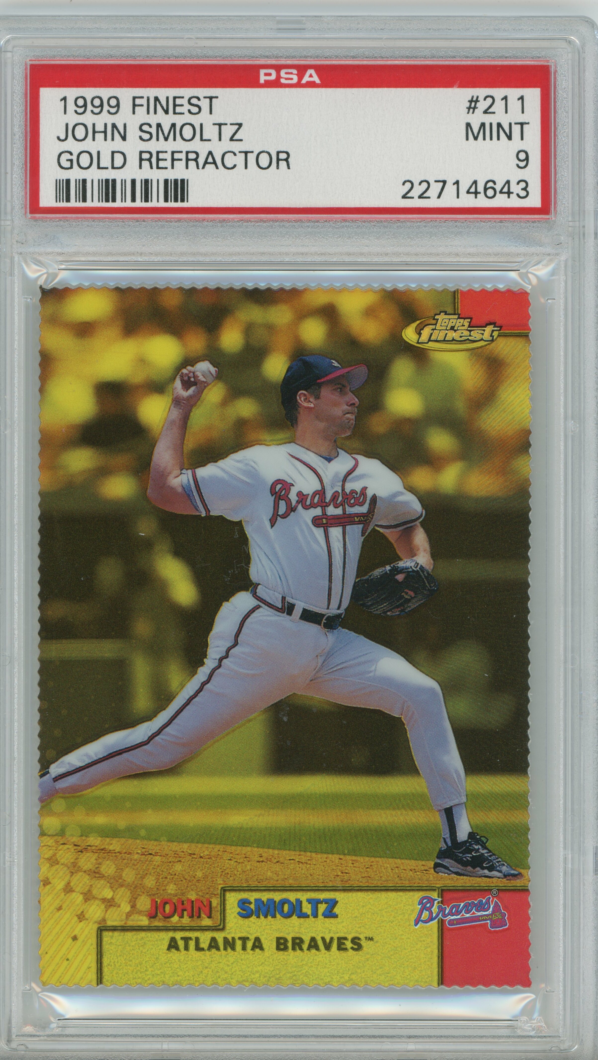 1999 Finest Gold Refractor John Smoltz PSA 9