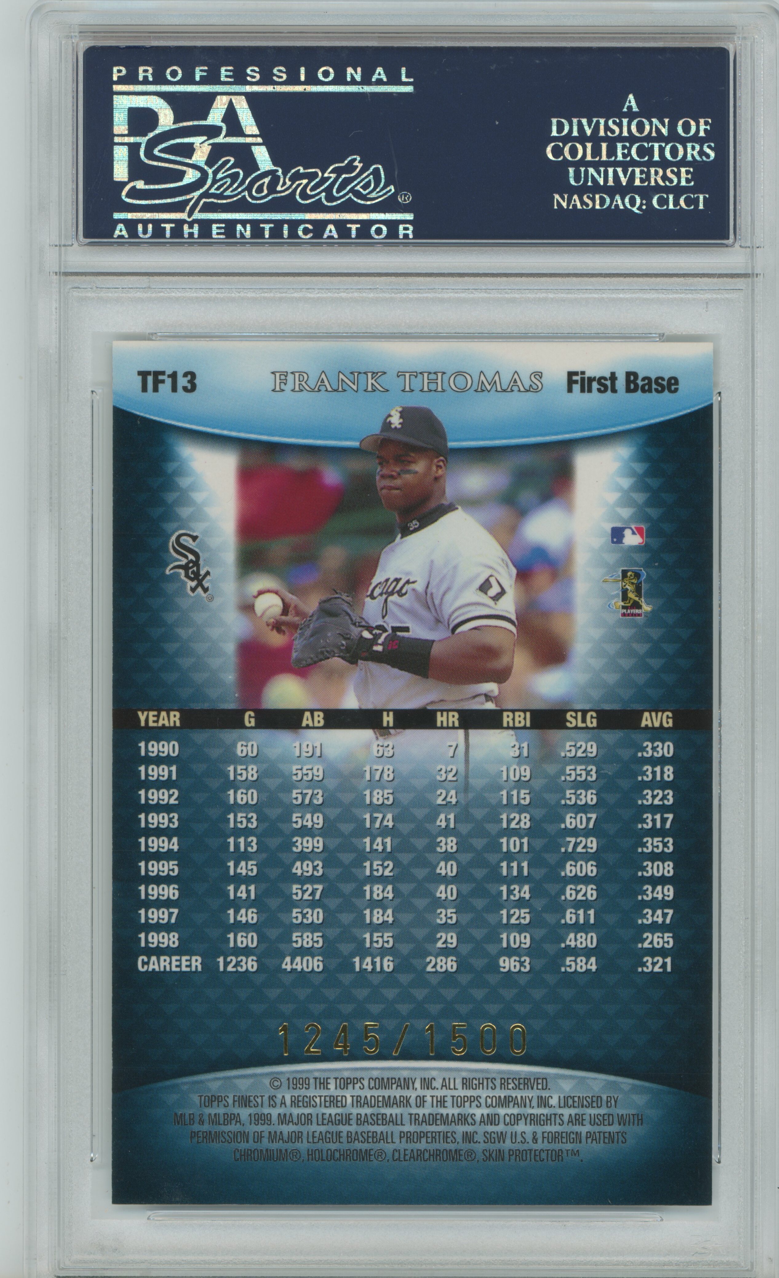 1999 Finest Team Finest Blue Frank Thomas PSA 10