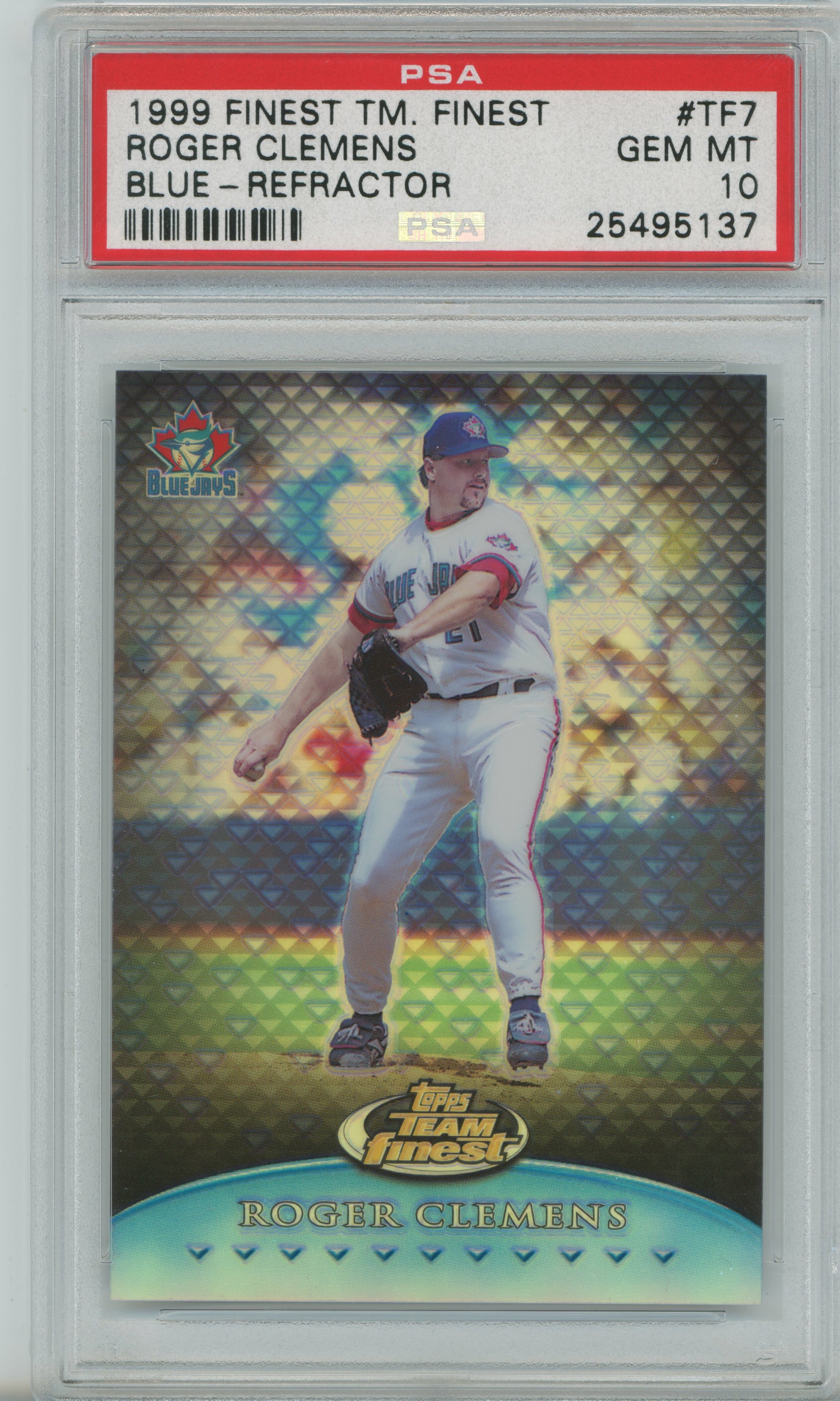 1999 Finest Team Finest Blue Refractor Roger Clemens PSA 10