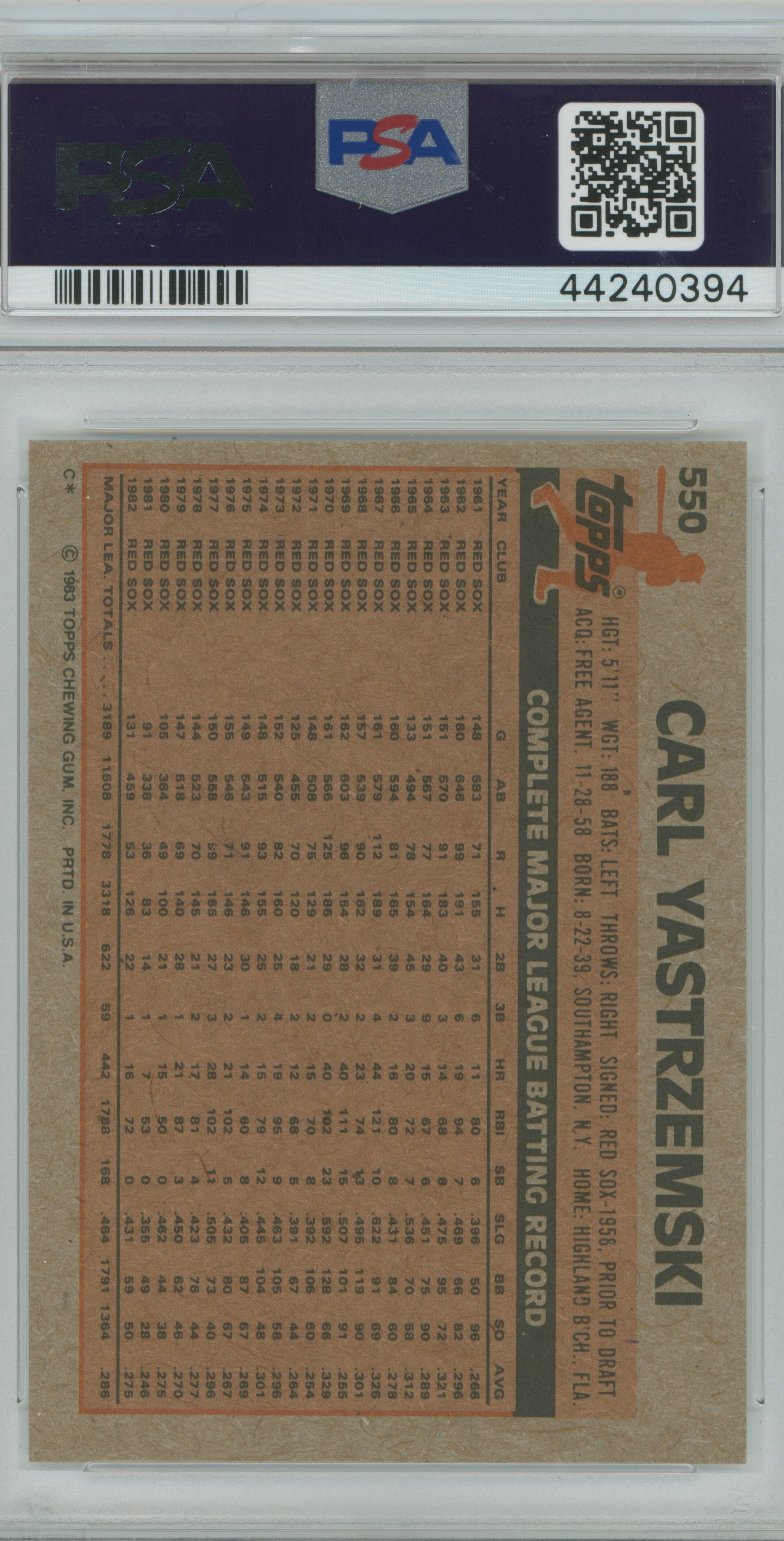 1983 Topps Carl Yastrzemski PSA 9