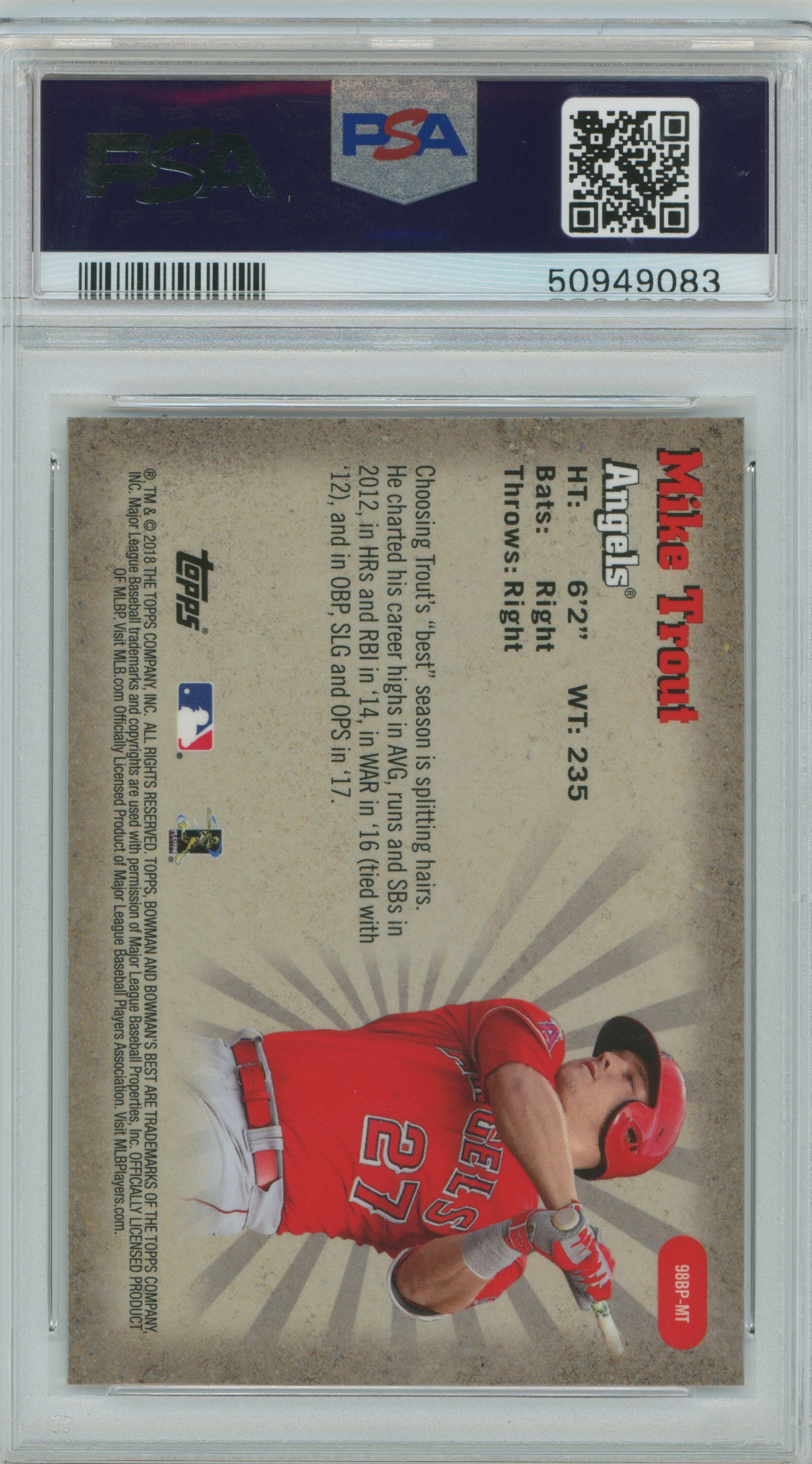 2018 Bowman's Best 1998 Best Performers Mike Trout PSA 10